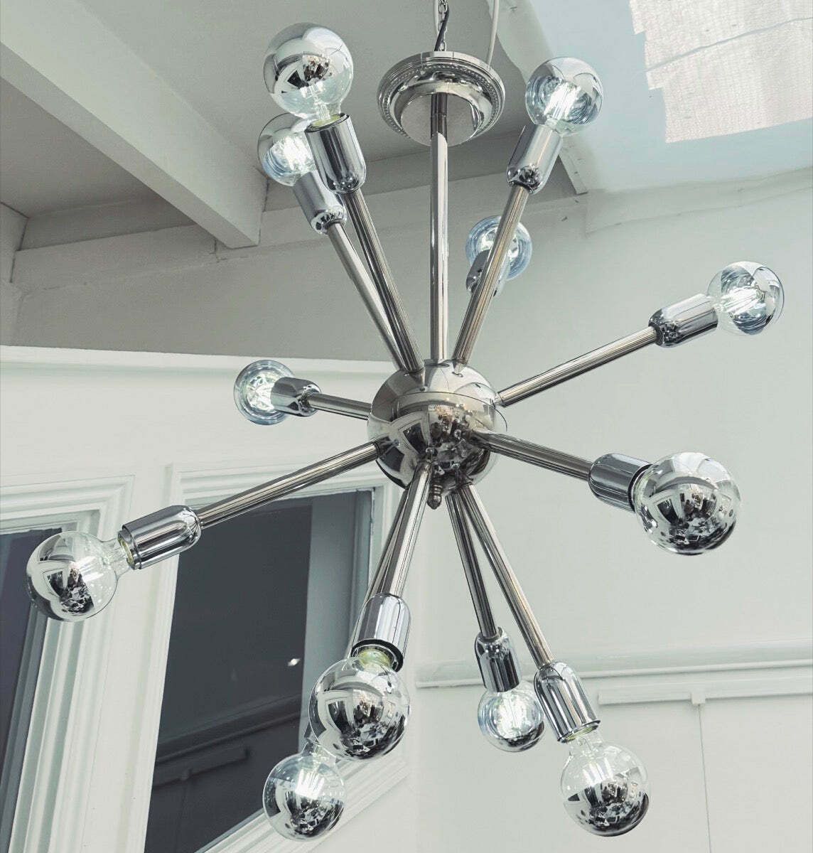 photo vinterior 1970s Space Age Chrome 11 Arm Sputnik Ceiling Light