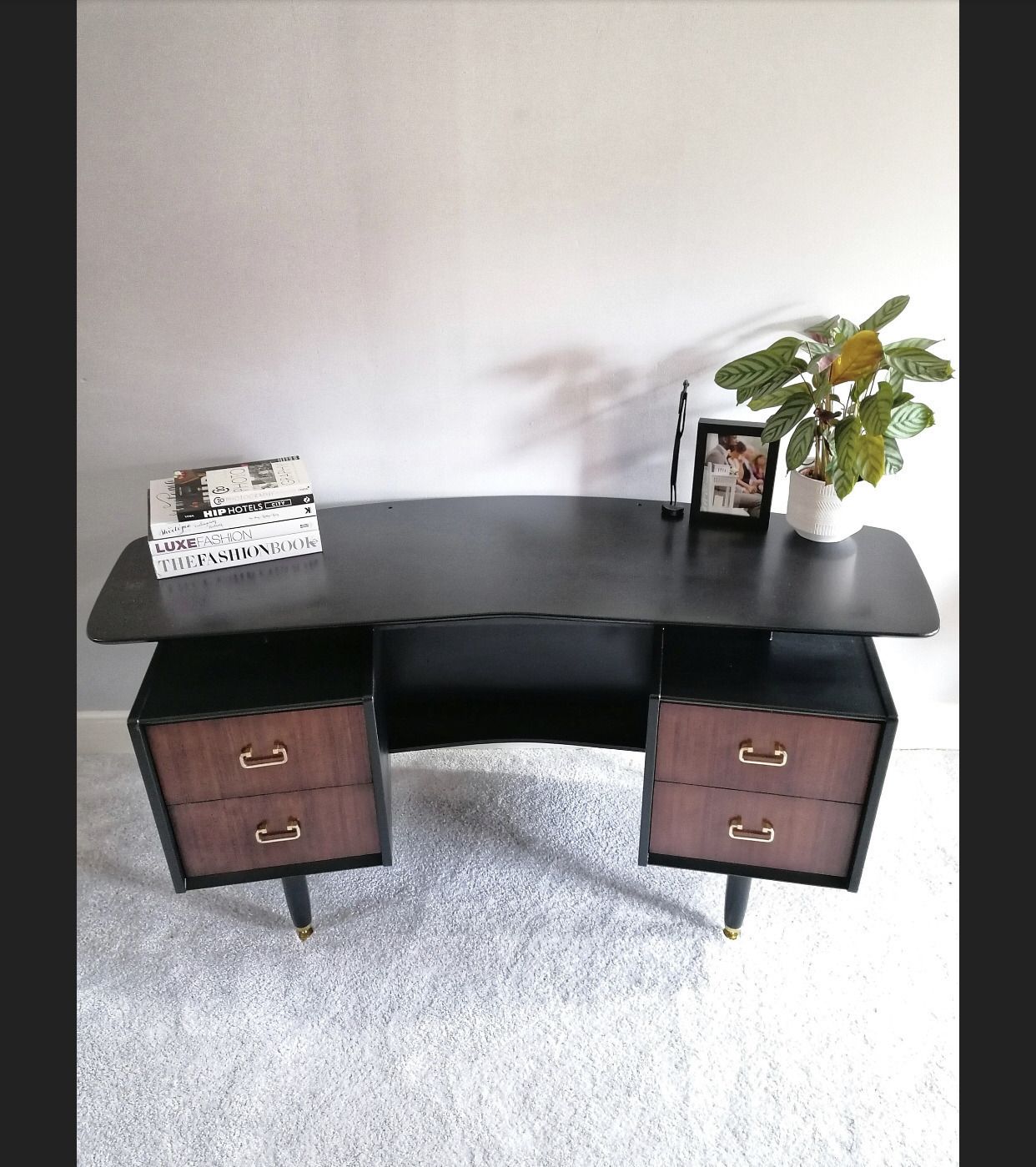 Mid Century Upcycled Painted Dressing Table For New Home Black And Gold Furniture For Bedroom Office photo 650.0