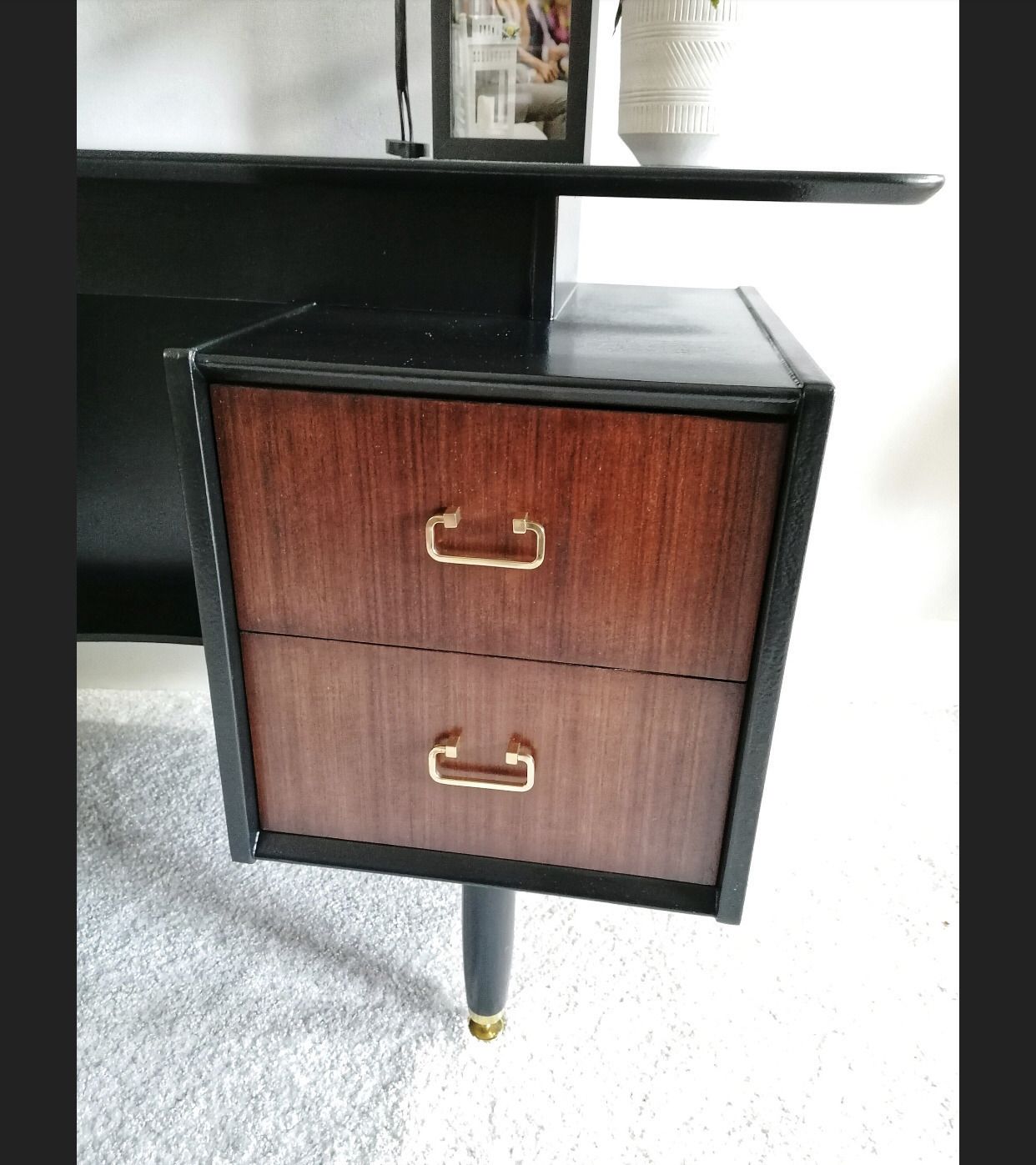 Mid Century Upcycled Painted Dressing Table For New Home Black And Gold Furniture For Bedroom Office photo vinterior