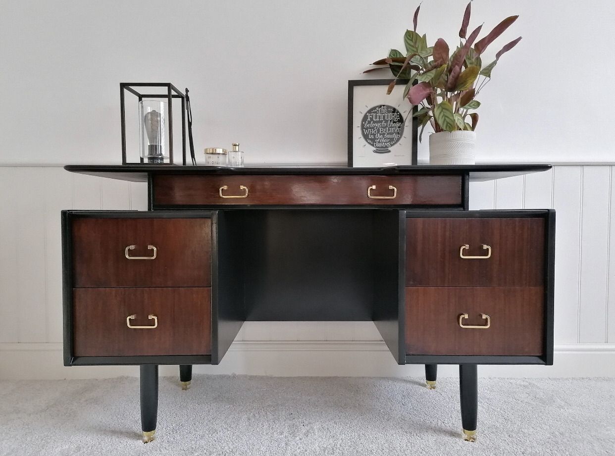 Mid Century Upcycled Painted Vanity Table For New Home Black And Gold Furniture For Bedroom