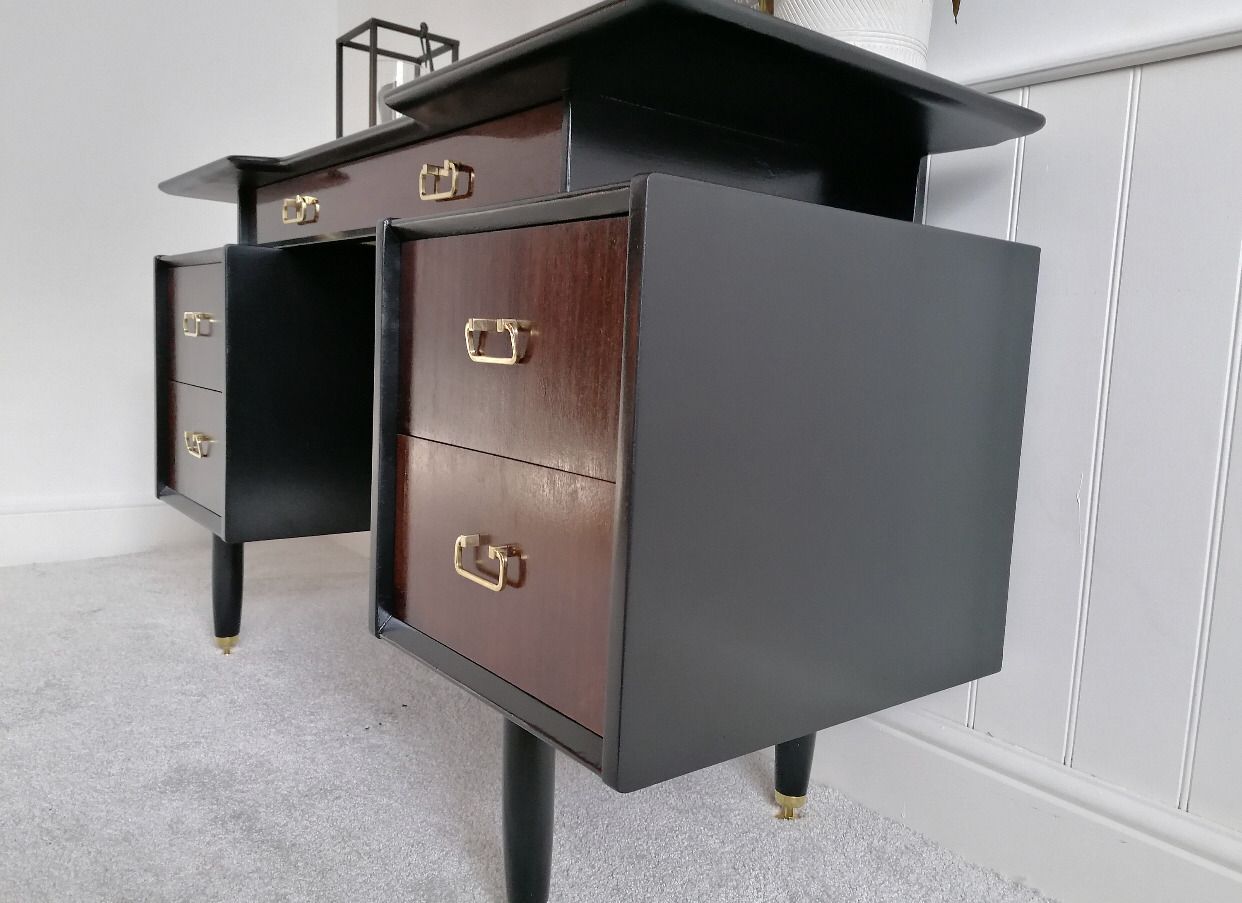 Mid Century Upcycled Painted Vanity Table For New Home Black And Gold Furniture For Bedroom photo 650.0