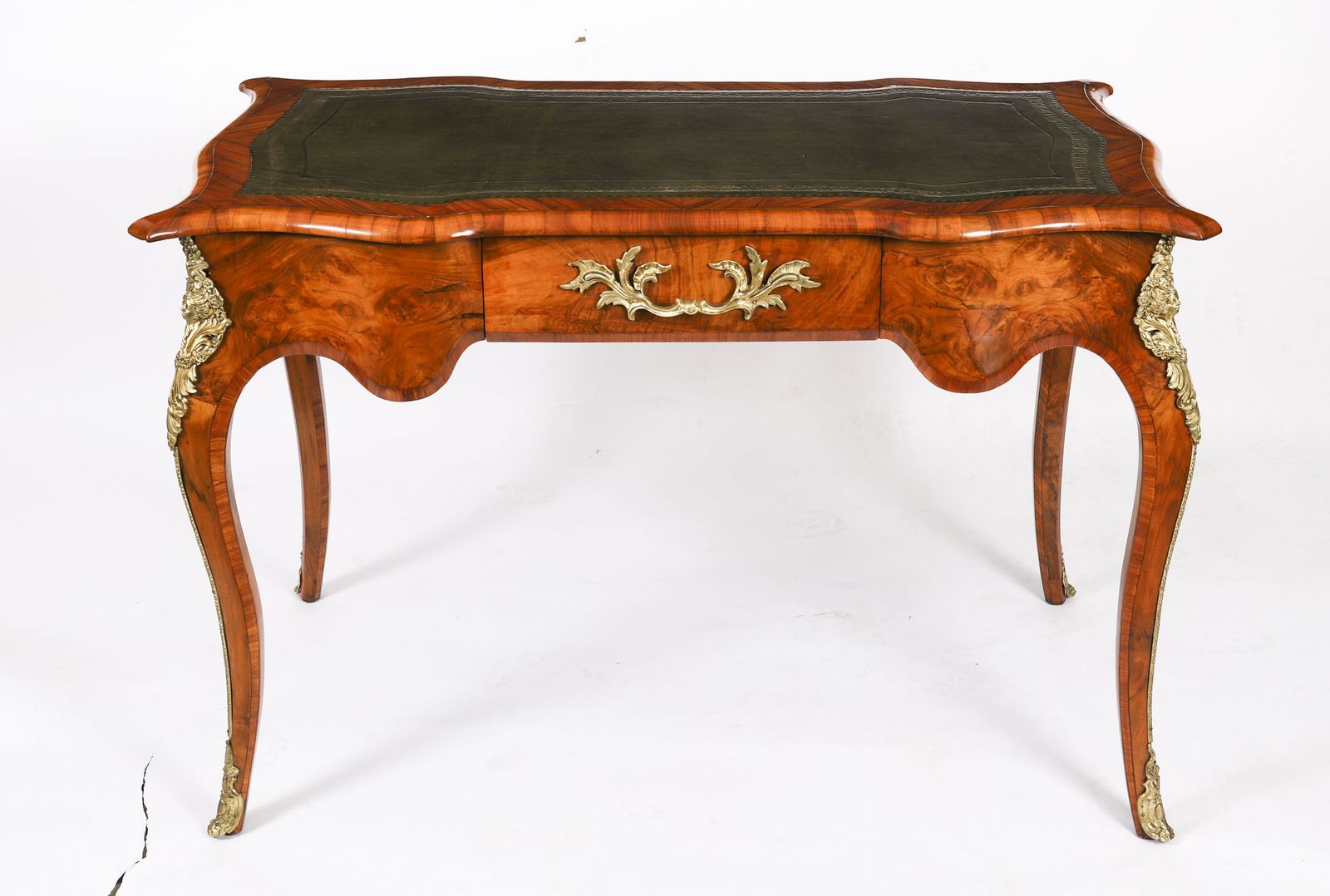 photo for sale Antique French Burr Walnut Writing Desk Bureau Plat C.1870  114x65cm