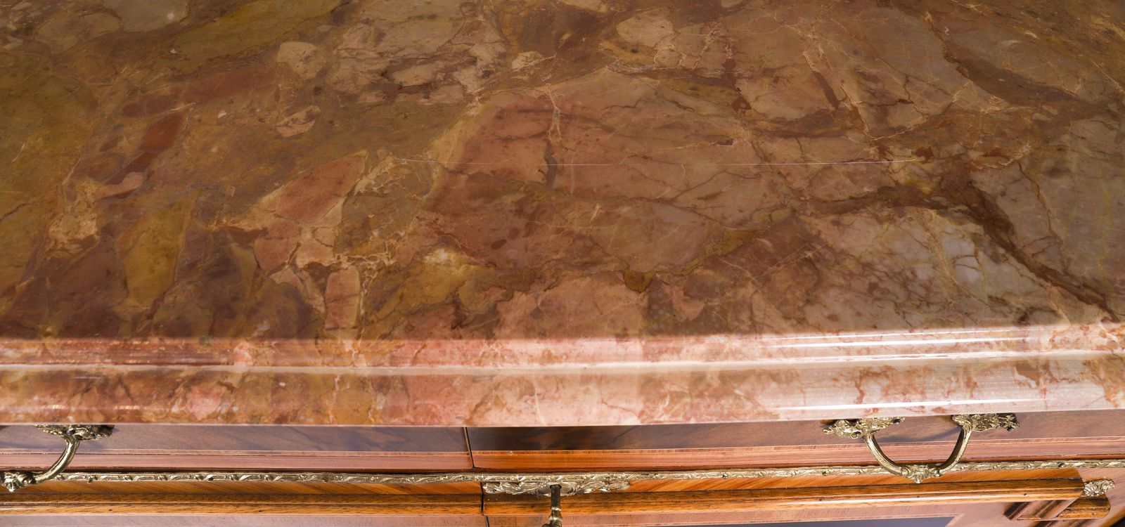 photo buy Antique French Floral Marquetry Marble Topped Side Cabinet Circa 1900
