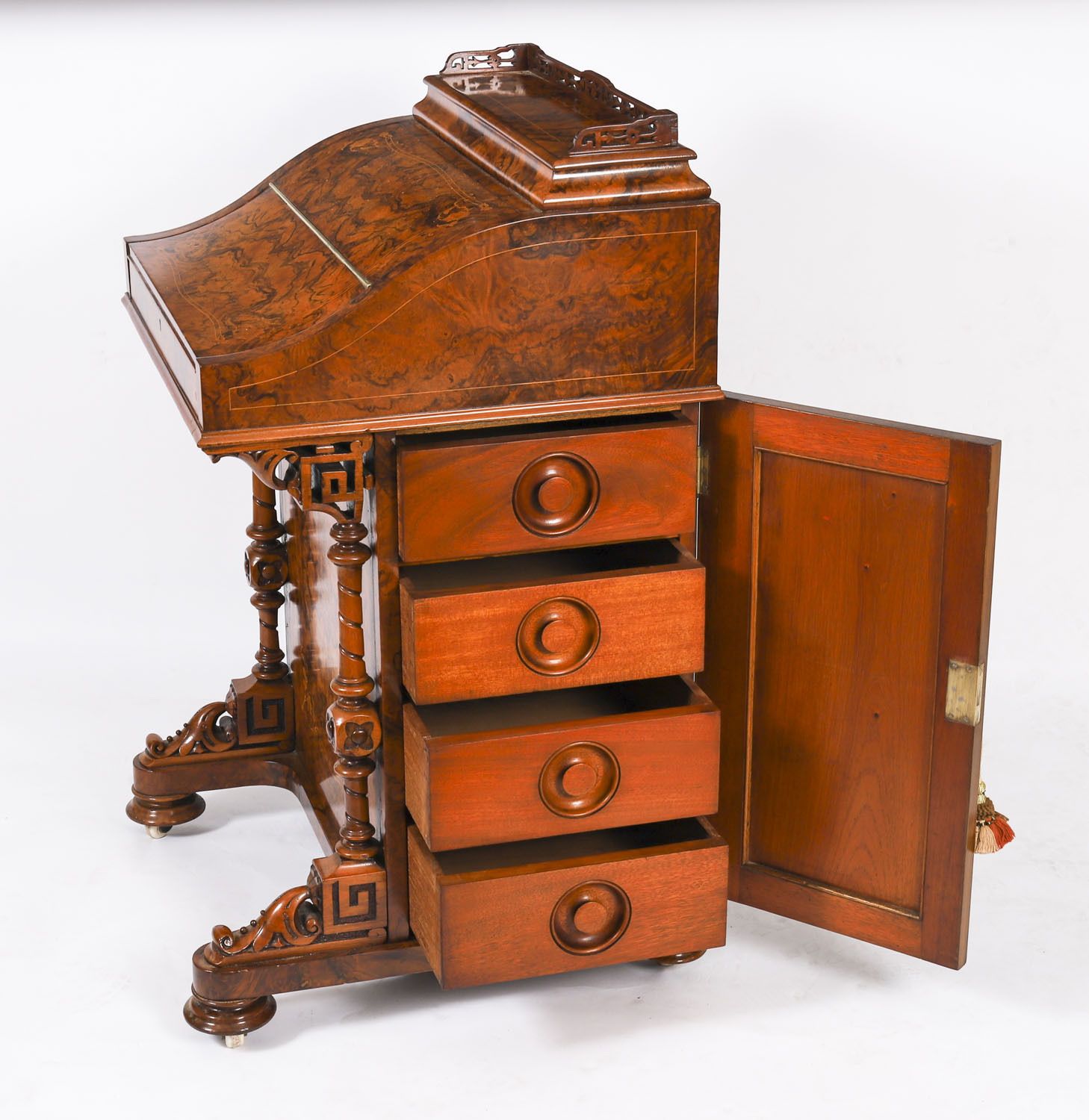 2450.0 Victorian Burr Walnut & Inlaid Davenport Desk C.1860 19t Century photo