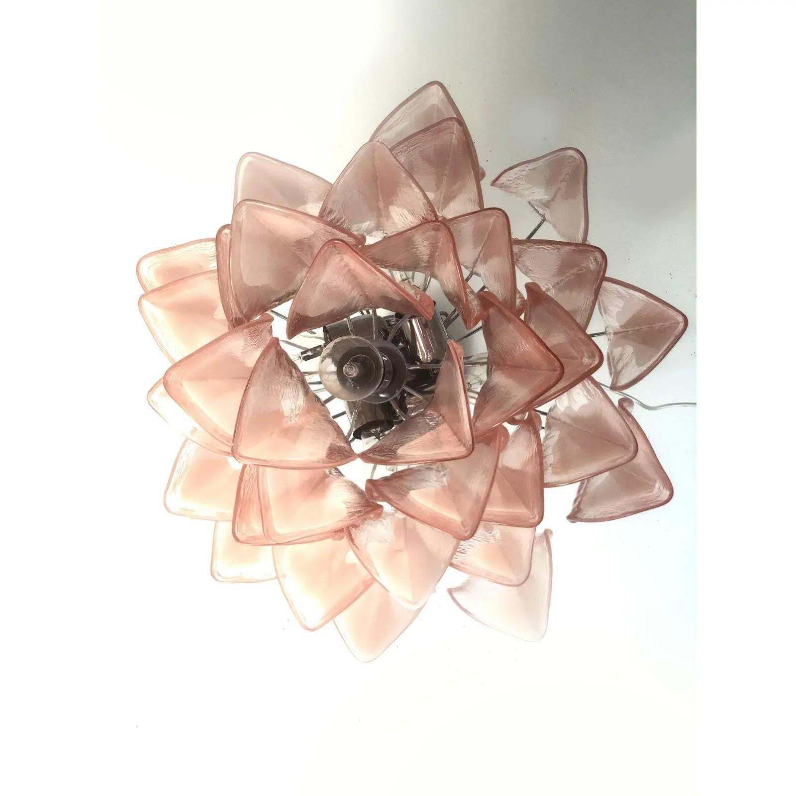 Italian Murano Glass Style Chandelier In Pink And White Color photo Lighting