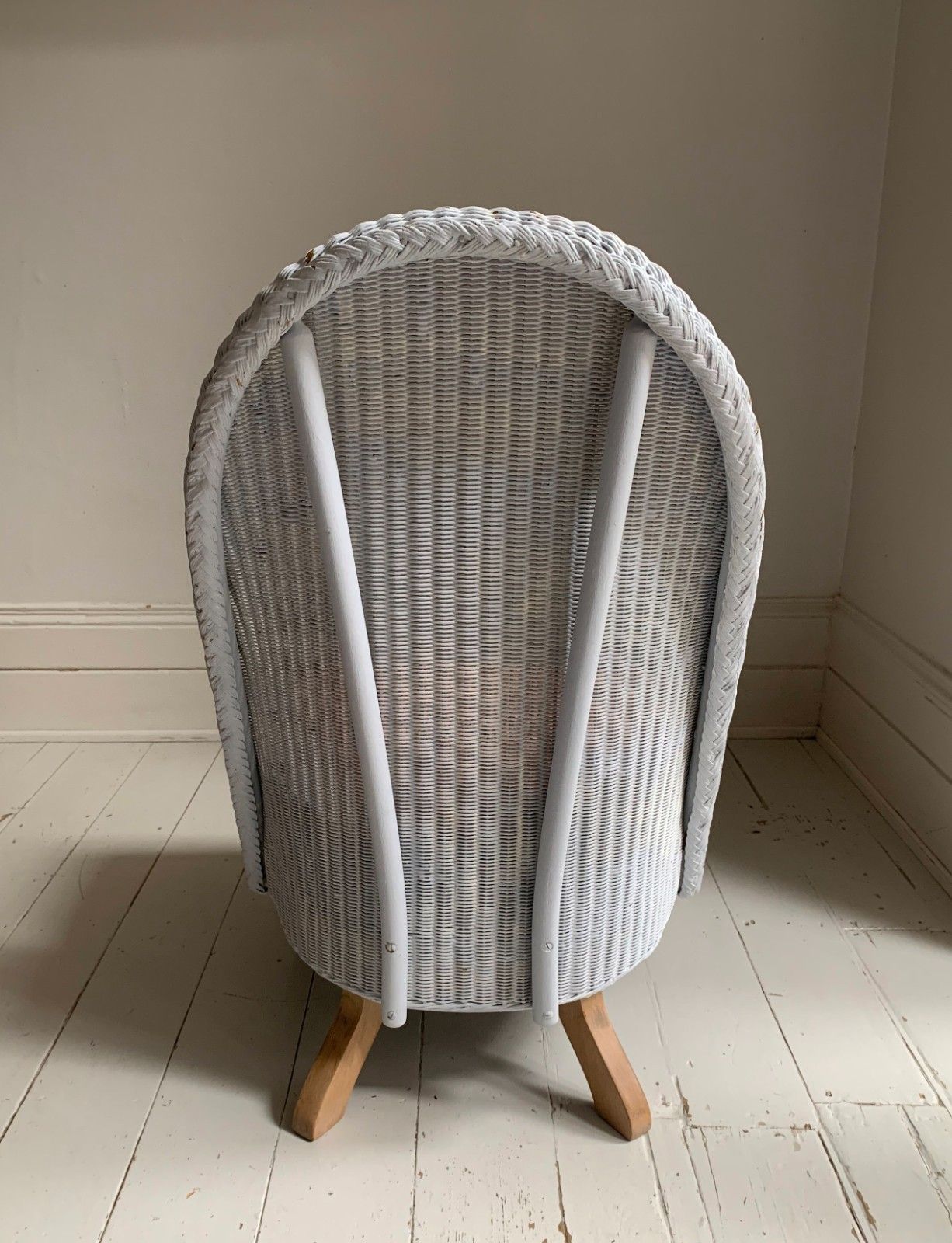 Vintage Lloyd Loom Style Wicker Bedroom Chair, Painted White Upholstered Cushion photo 79.0