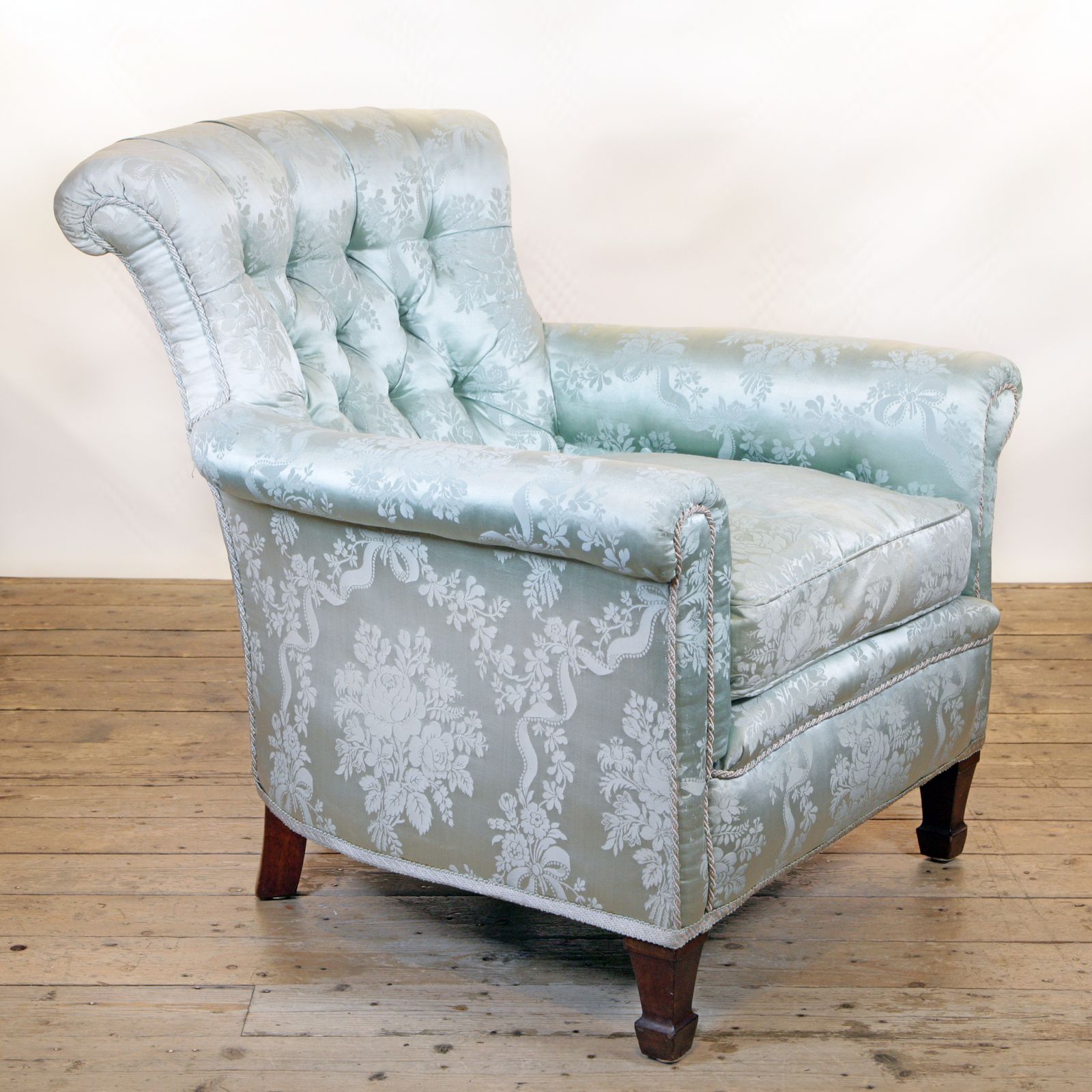 A 19th Century Armchair In Howard And Sons Woodstock Style Upholstered In A French Damask Fabric photo for sale