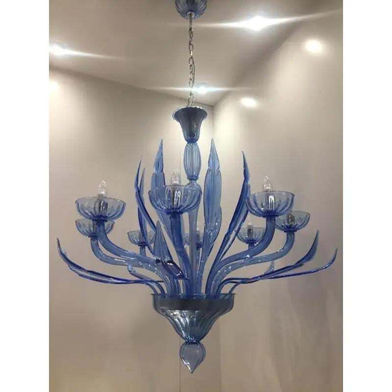Murano Glass Bluino Italian Leaves Chandelier By Simoeng photo vinterior