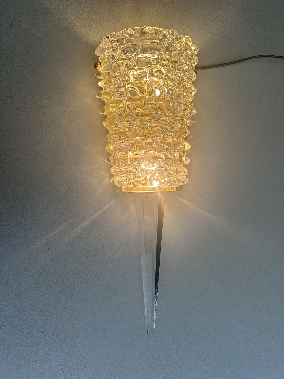 A Pair Barovier Style Art Deco Rostrato Clear Italian Murano Glass Wall Sconces photo buy