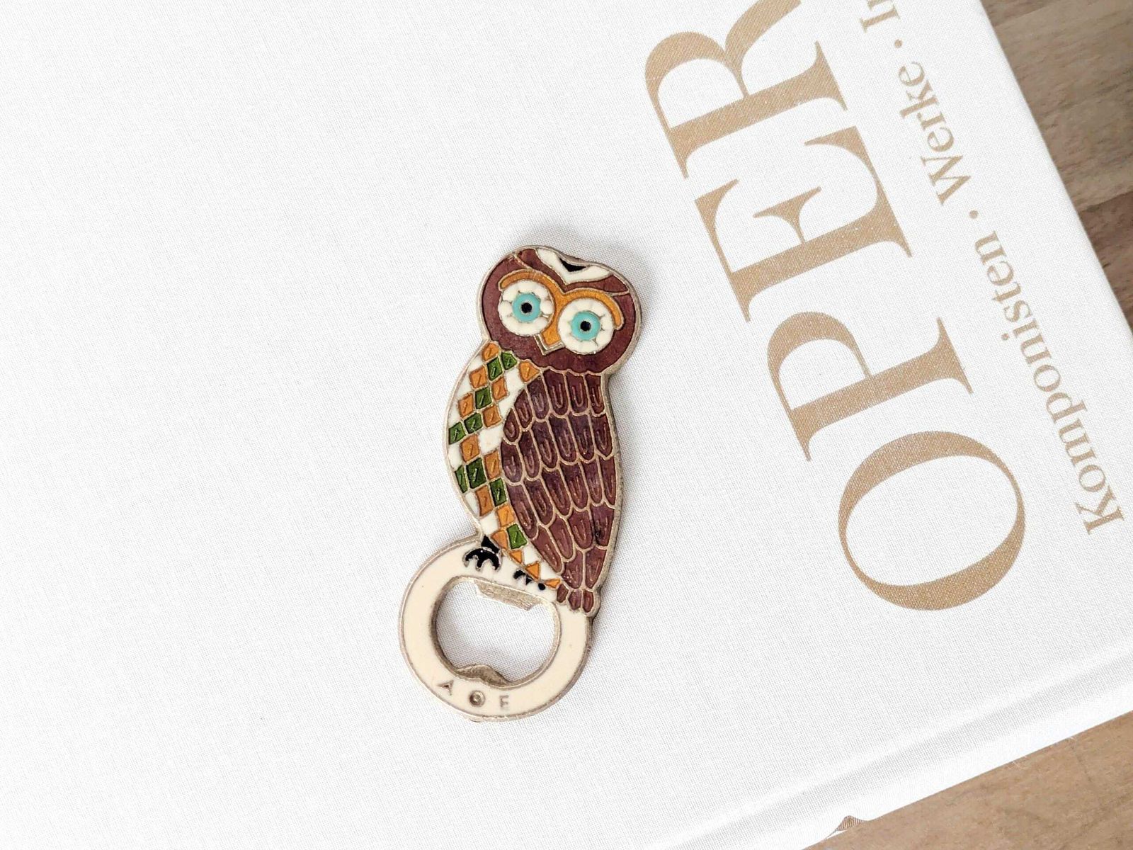 Home Decor Vintage Greek Bronze Owl Bottle Opener: 1980s Enameled Athena Symbol Of Wisdom And Prosperity photo