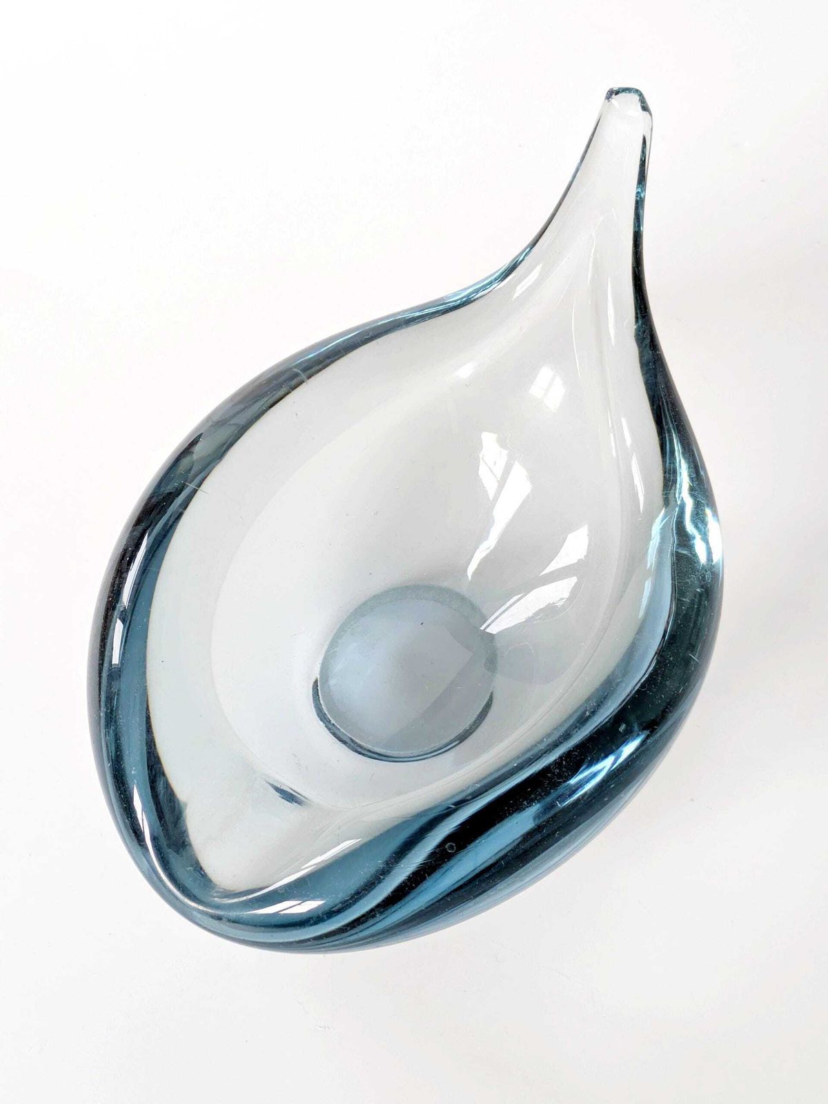 Midcentury Holmegaard Akva Glass Bowl By Per Lütken: Signed Danish Art Glass In Aqua Blue photo vinterior