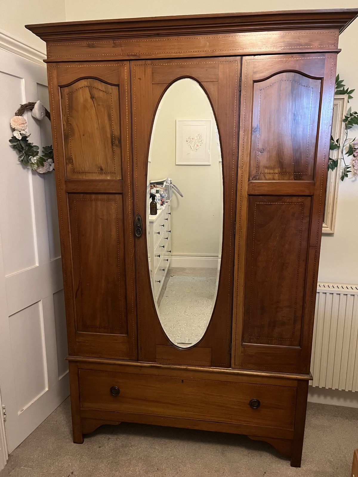 Edwardian Mahogany And Marquetry Inlaid Wardrobe