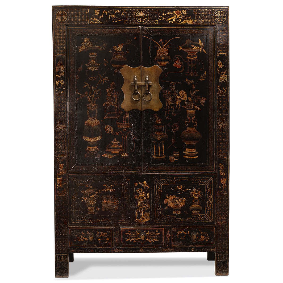 Black Lacquer Gold Painted Shanxi Cabinet photo furniture