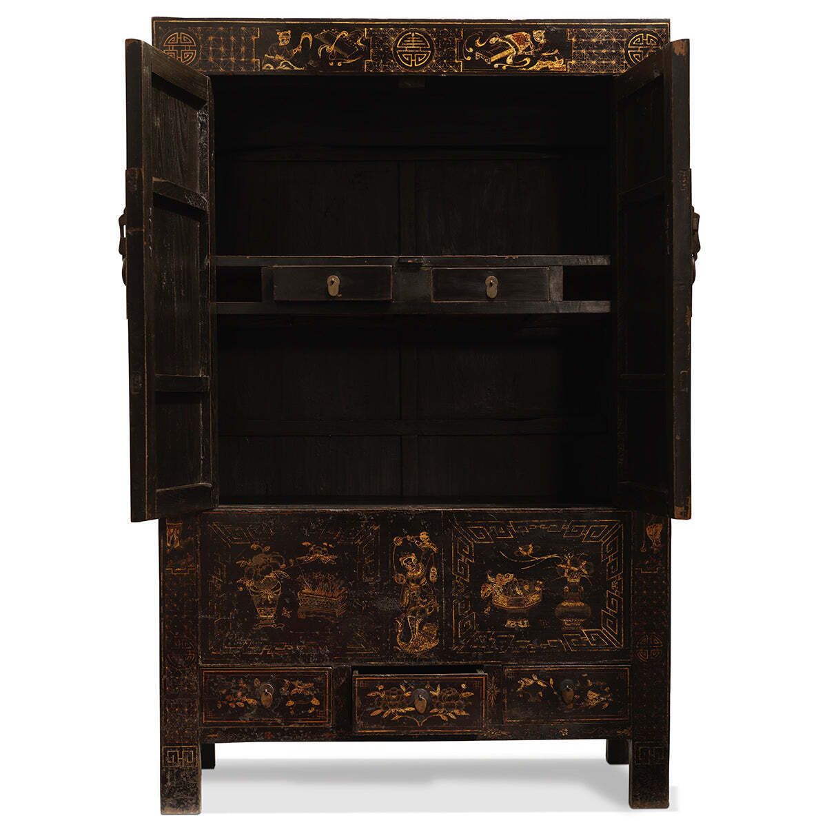 Black Lacquer Gold Painted Shanxi Cabinet photo for sale