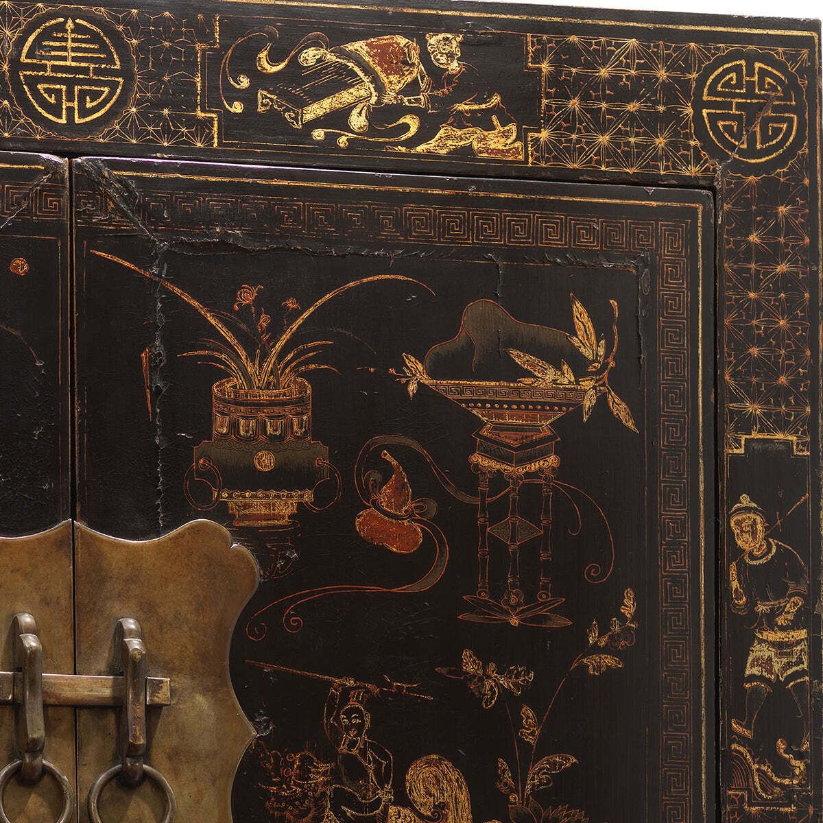 Black Lacquer Gold Painted Shanxi Cabinet photo vintage