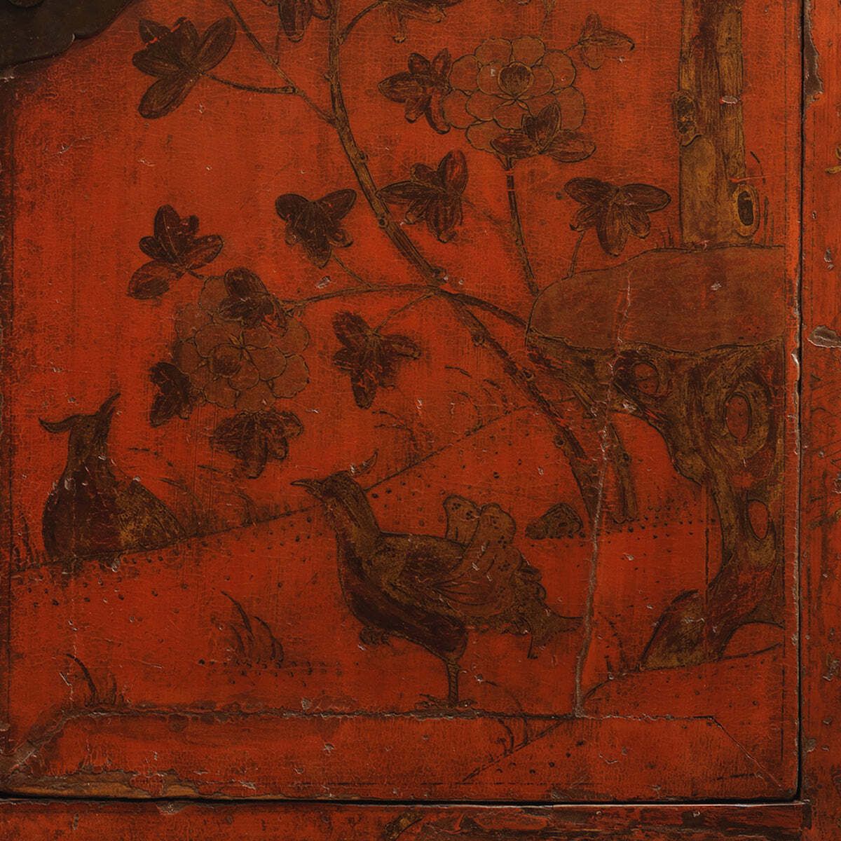 Red And Gold Wedding Cabinet With Birds photo vintage