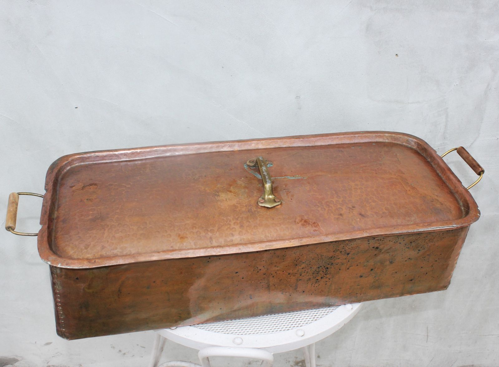 Large 19th Century French Copper Fish Poacher With Lid – Hand Hammered Tin Lined Culinary Vessel