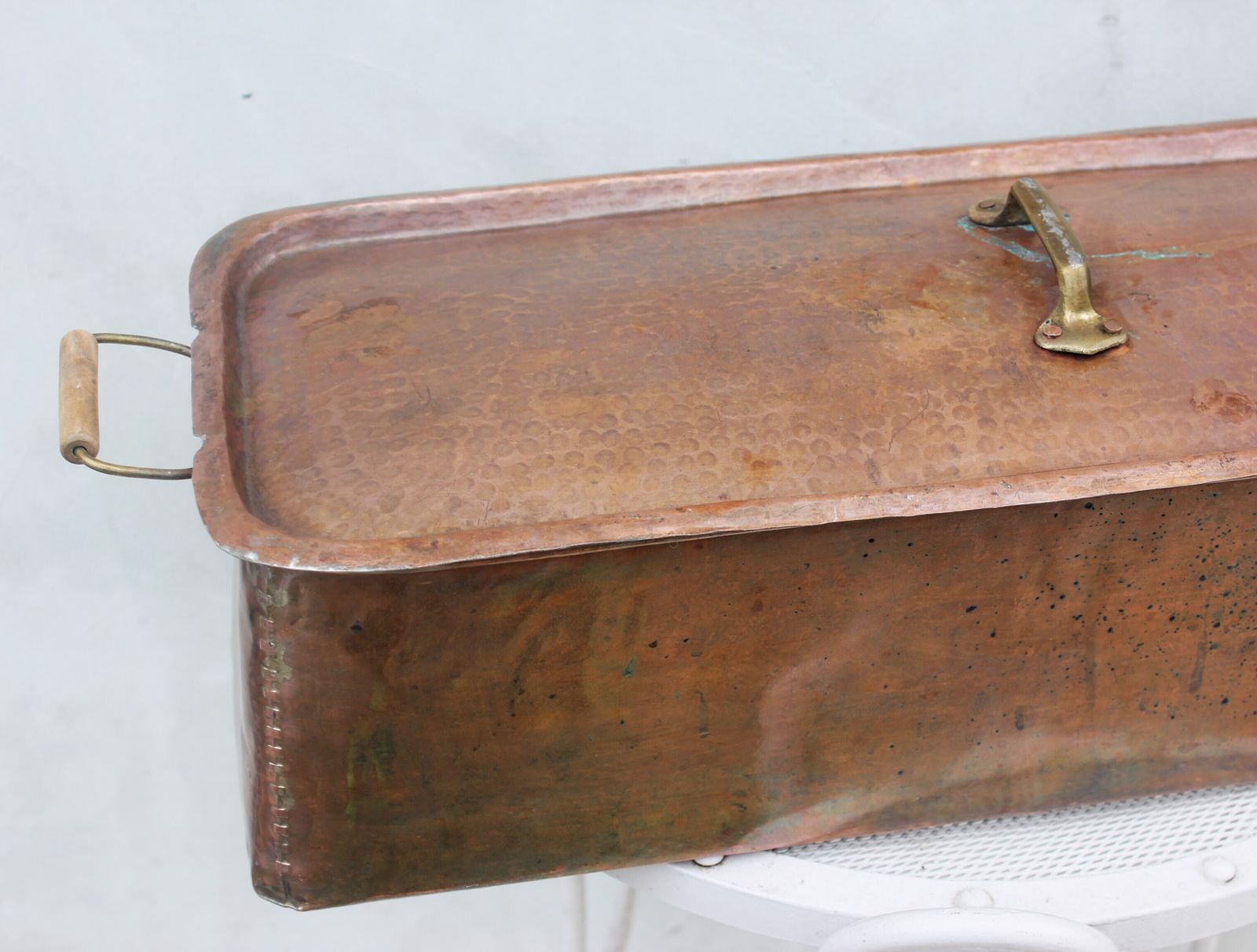 Large 19th Century French Copper Fish Poacher With Lid – Hand Hammered Tin Lined Culinary Vessel photo buy