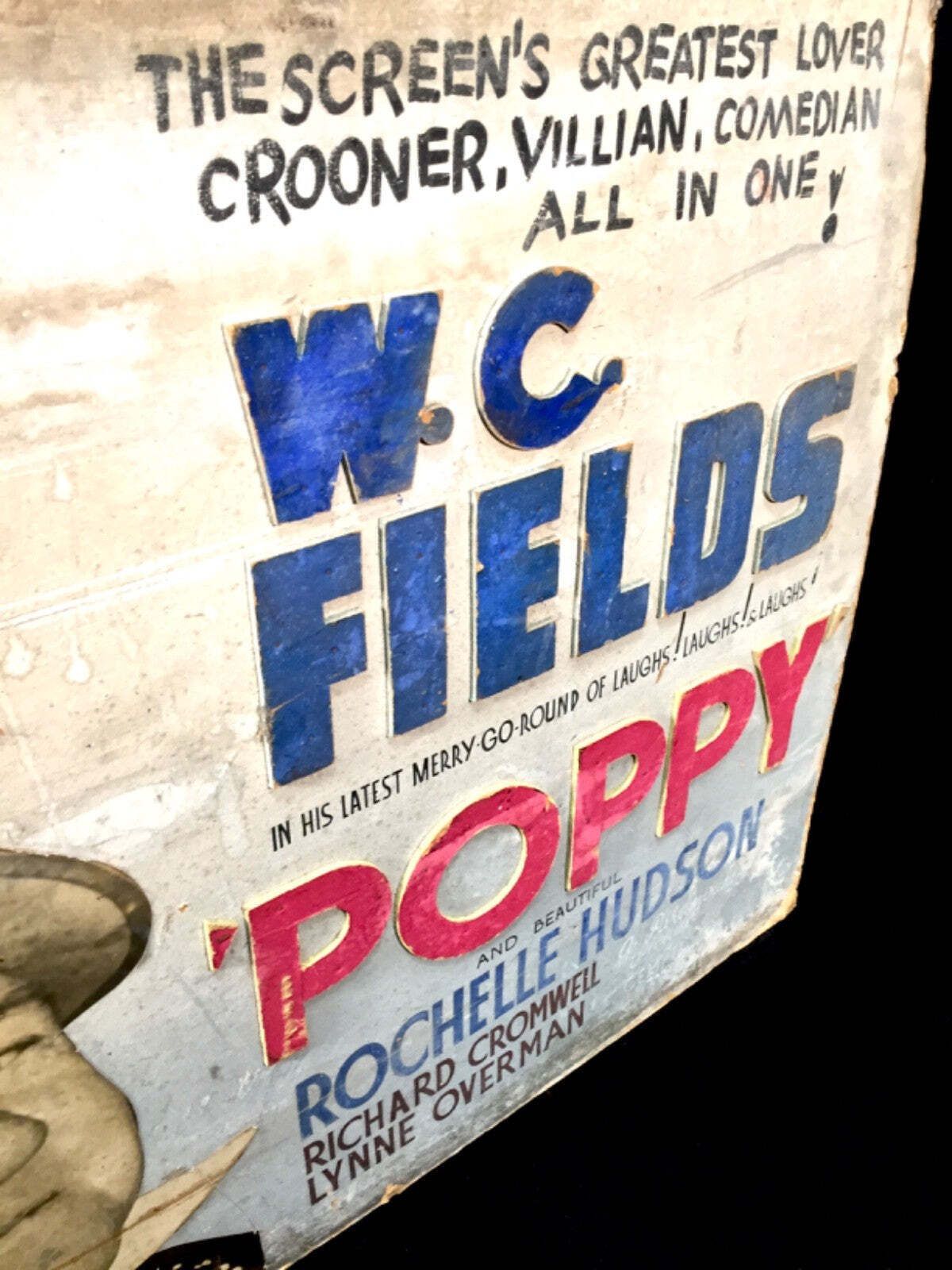 Antique Advertising Film Poster Sign / Movie Showcard W.C. Fields Poppy C.1936 photo for sale