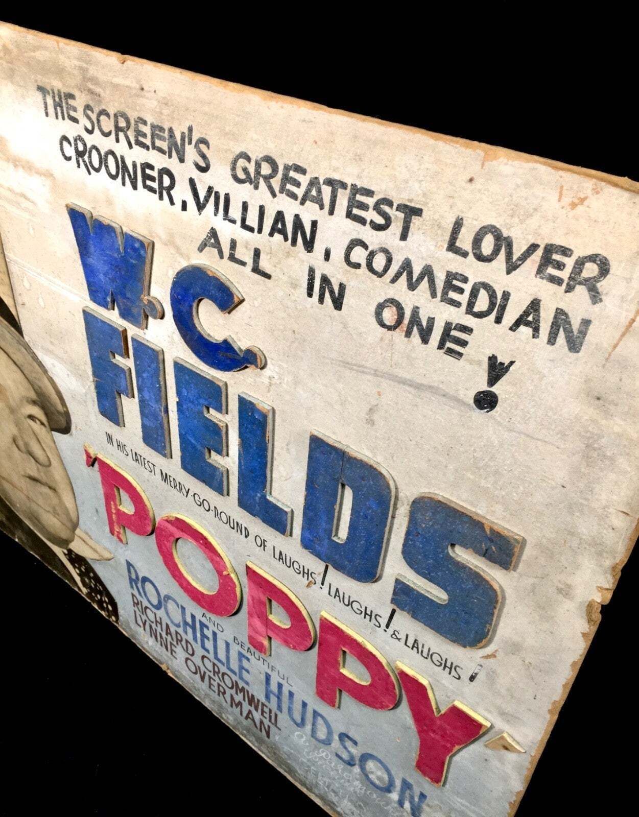 Antique Advertising Film Poster Sign / Movie Showcard W.C. Fields Poppy C.1936 photo vintage
