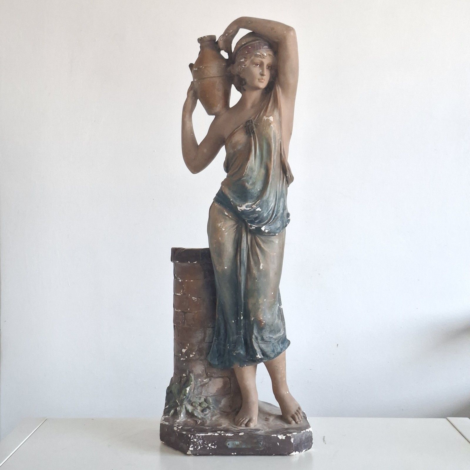 French Art Deco Plaster Sculpture Armand Boutrolle Femme Samaritaine Vintage