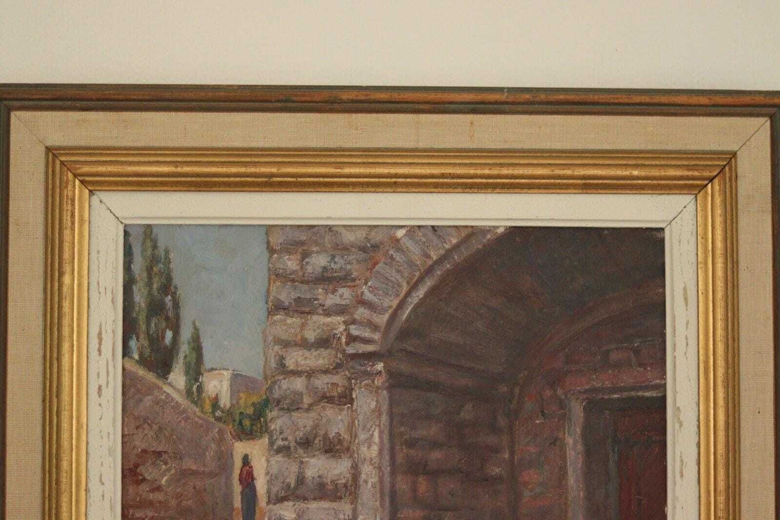 photo furniture Original Swedish Oil On Canvas – “People In Village” By Pontus Viljanen – Signed & Framed – 55 × 64 Cm (21.7" × 25.2")