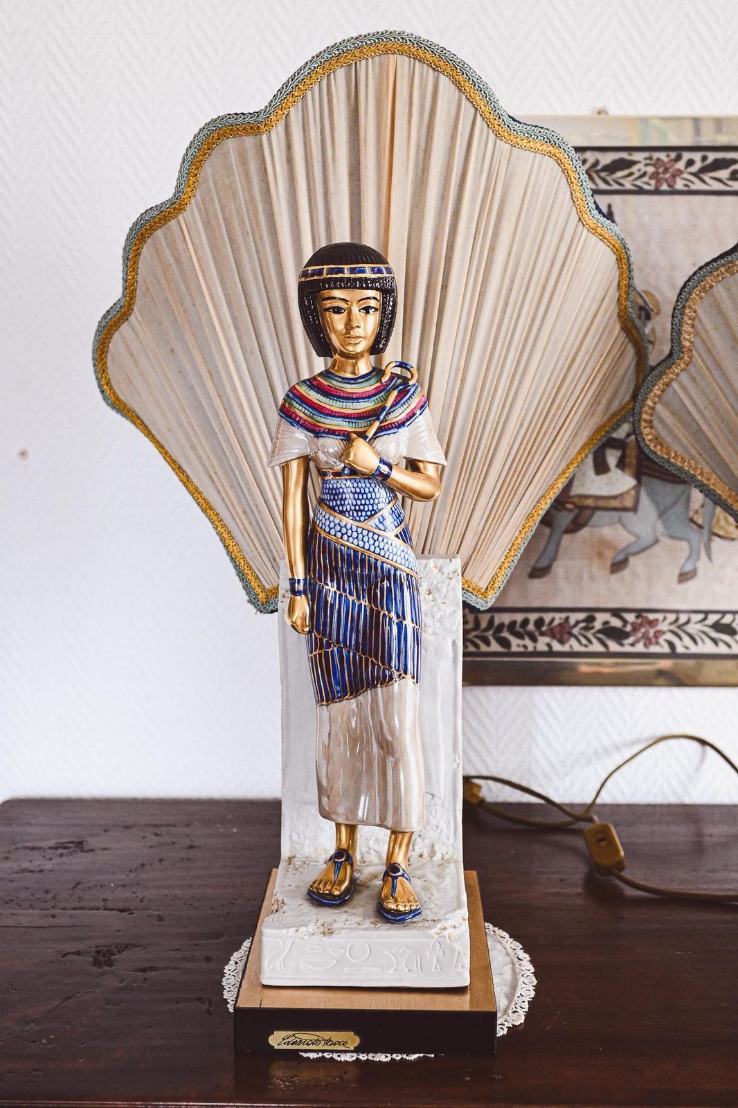 Vintage Edoardo Tasca Capodimonte Egyptian Pharaoh Table Lamp 58cm Hollywood Regency Porcelain Italy 1950s photo furniture