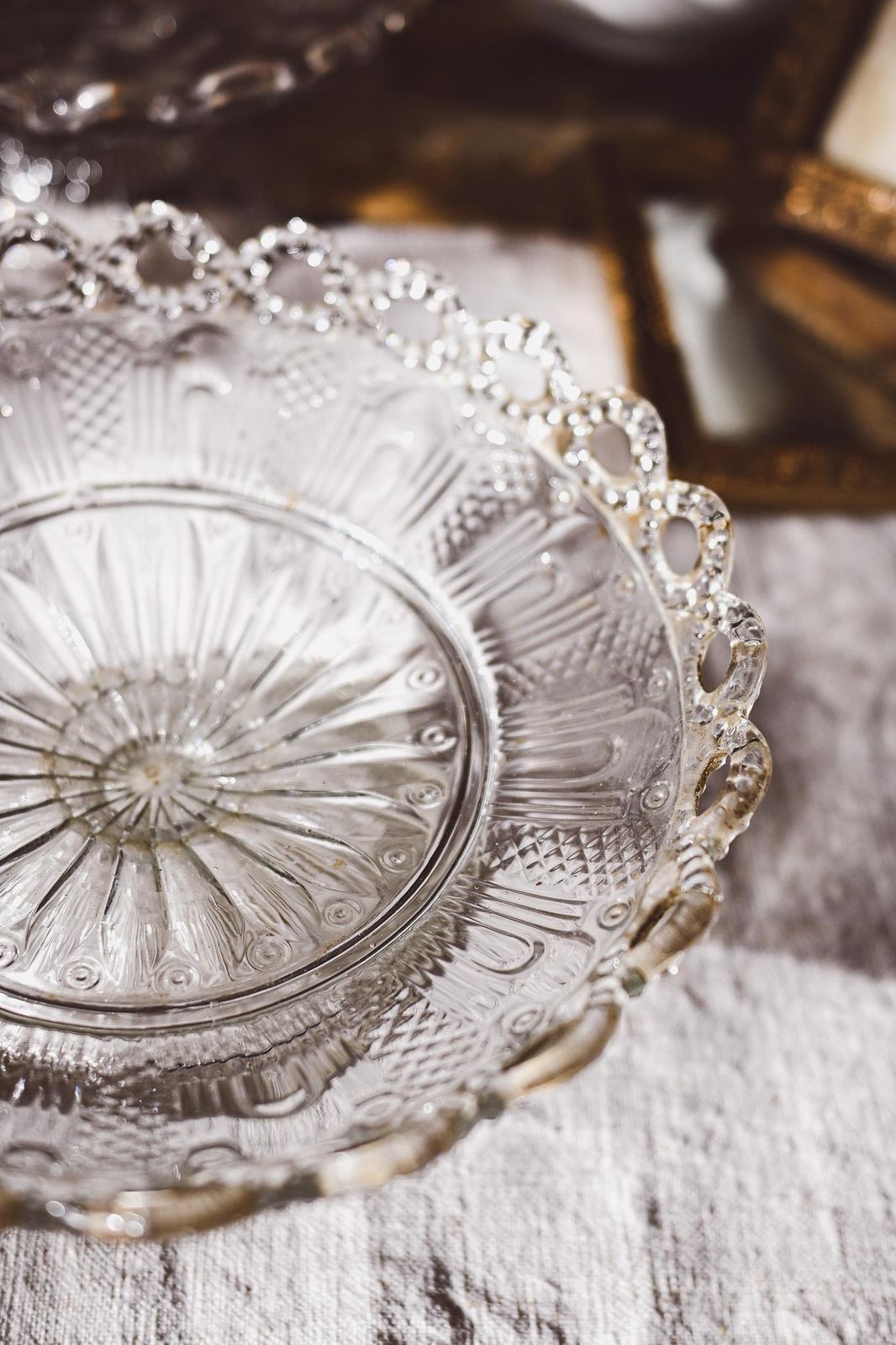 Vintage Pressed Glass Cake Stand Compote Antique Glass Pedestal Plate Crystal Dessert Stand Small Cake Plate Set Of 2 photo for sale