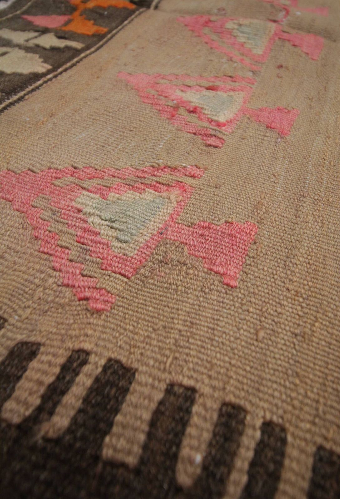 Vintage Kilim Rug, 1960s, In Burgundy And Pink Wool, 295 X 120 Cm photo vinterior
