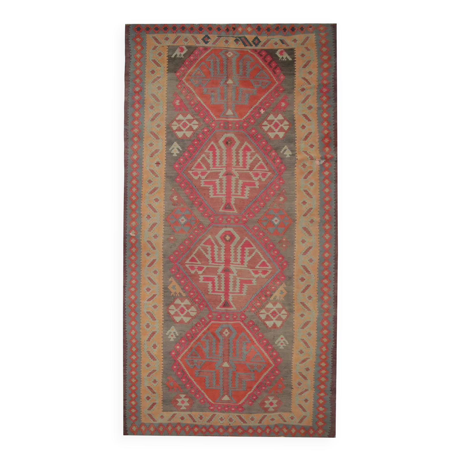Vintage Kilim Rug From The 1960s, Handmade In Tribal Wool, 342 X 147 Cm
