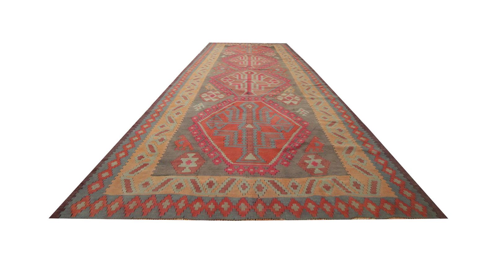 Vintage Kilim Rug From The 1960s, Handmade In Tribal Wool, 342 X 147 Cm photo for sale
