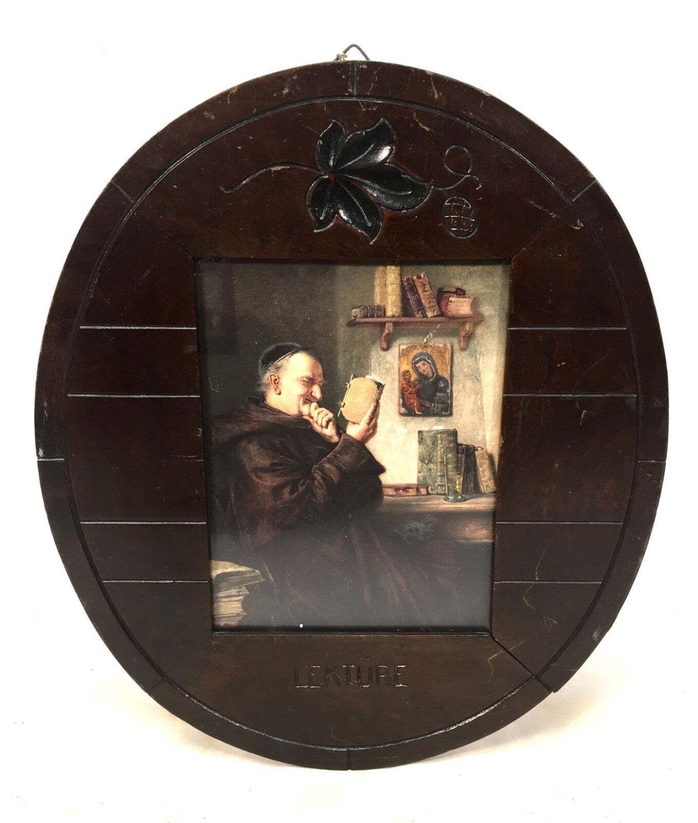 Antique Pair Of German Black Forest Wooden Picture Frames With Prints Of Art photo furniture
