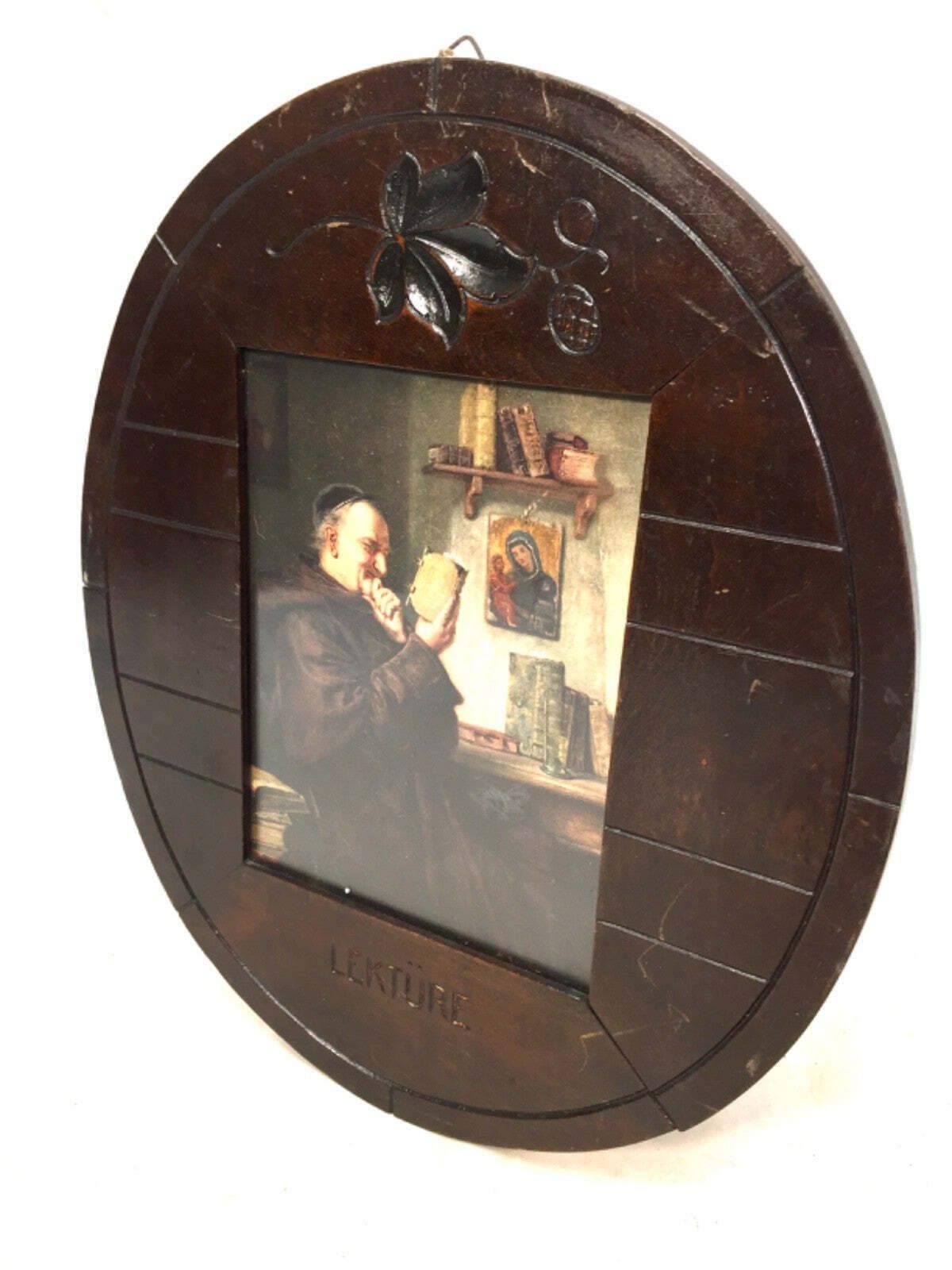 Antique Pair Of German Black Forest Wooden Picture Frames With Prints Of Art photo vintage