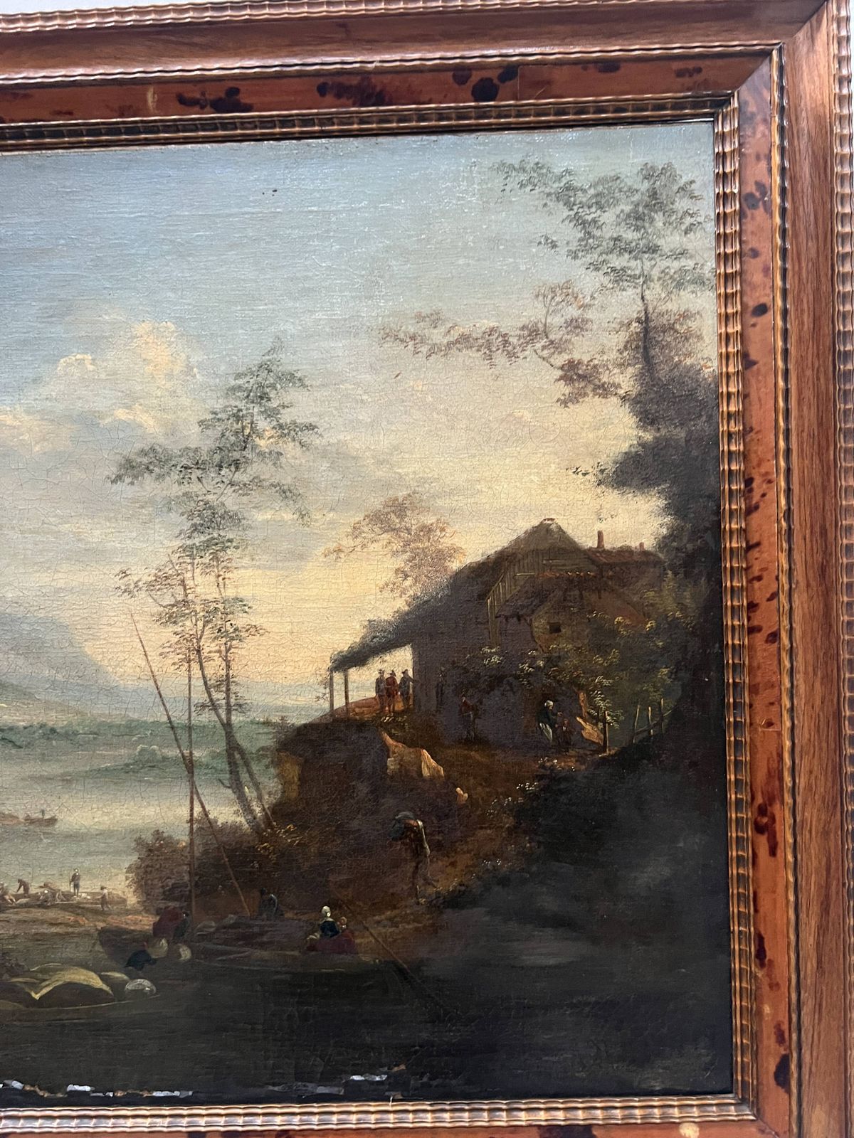 Oil On Canvas "Seascape And Mountains" 19th Century photo vintage
