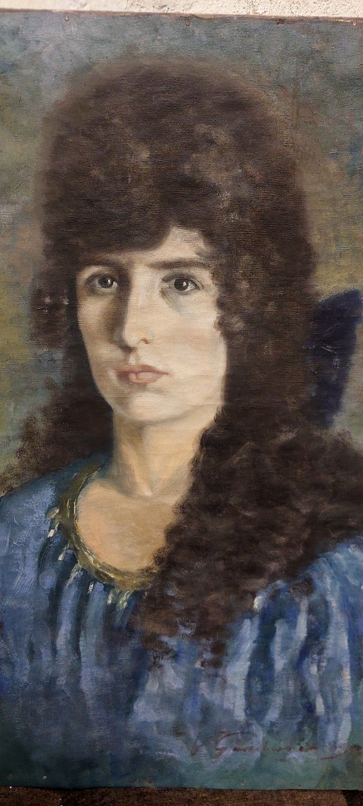 Painting On Canvas Portrait Woman 1930s Signed photo 286.0
