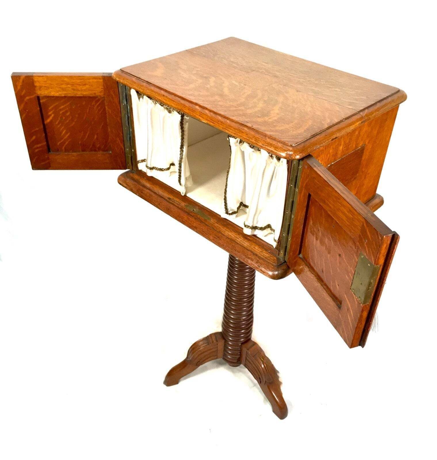 Antique Wooden Church Used Storage Box Stand With Key Salvaged & Repurposed photo 189.0