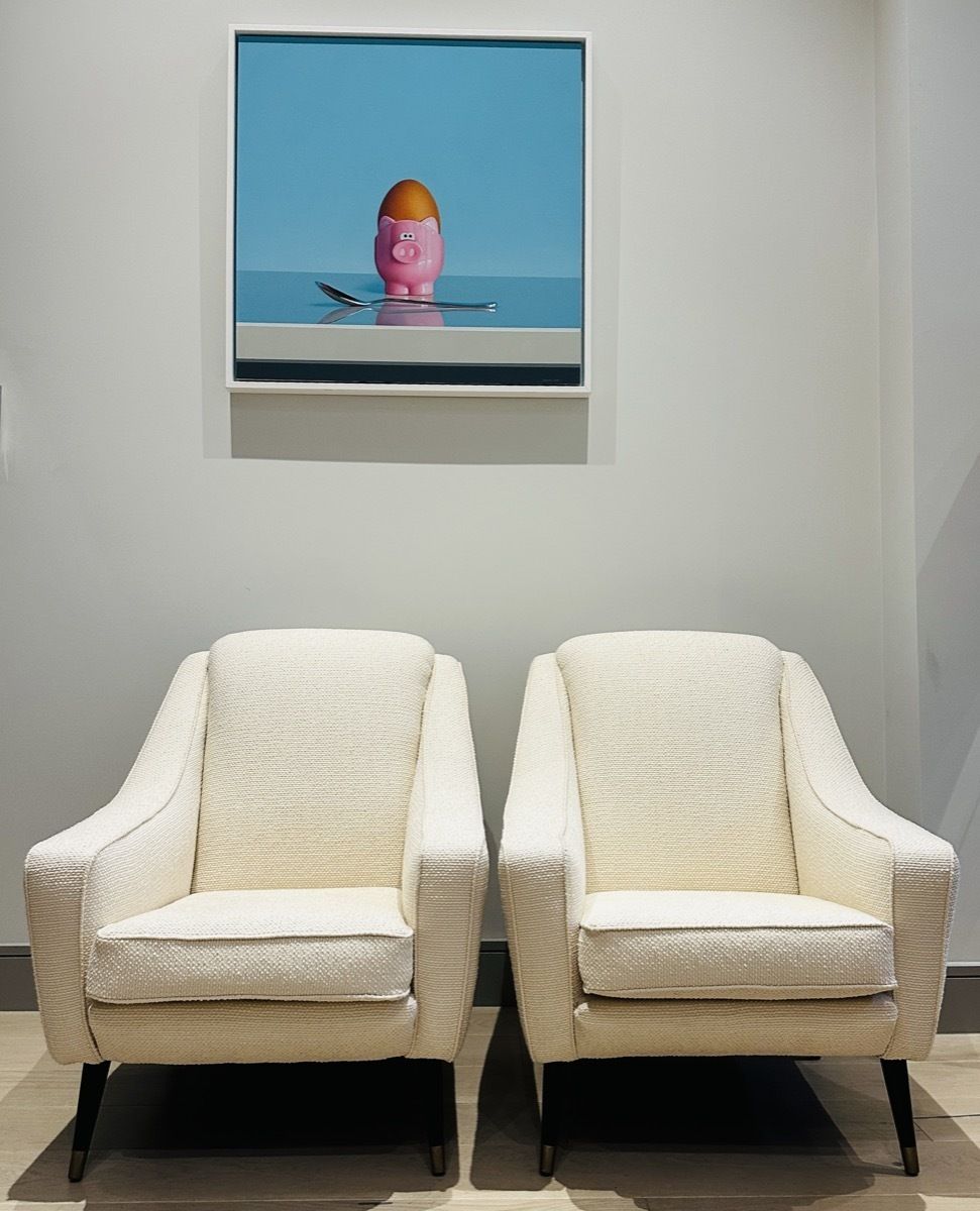 Pair Of 1950s French Cream Boucle & Brass Legs Lounge Armchairs photo for sale