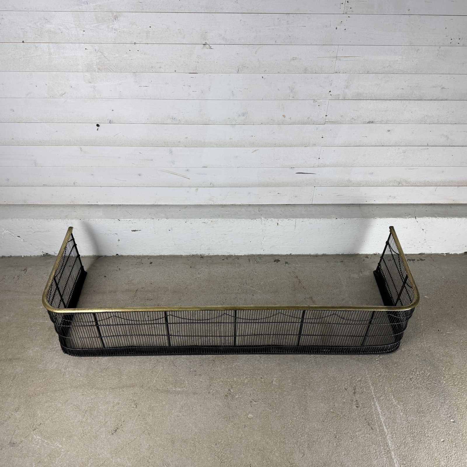 Victorian Iron Fireplace Spark Guard With Brass Rail photo vinterior