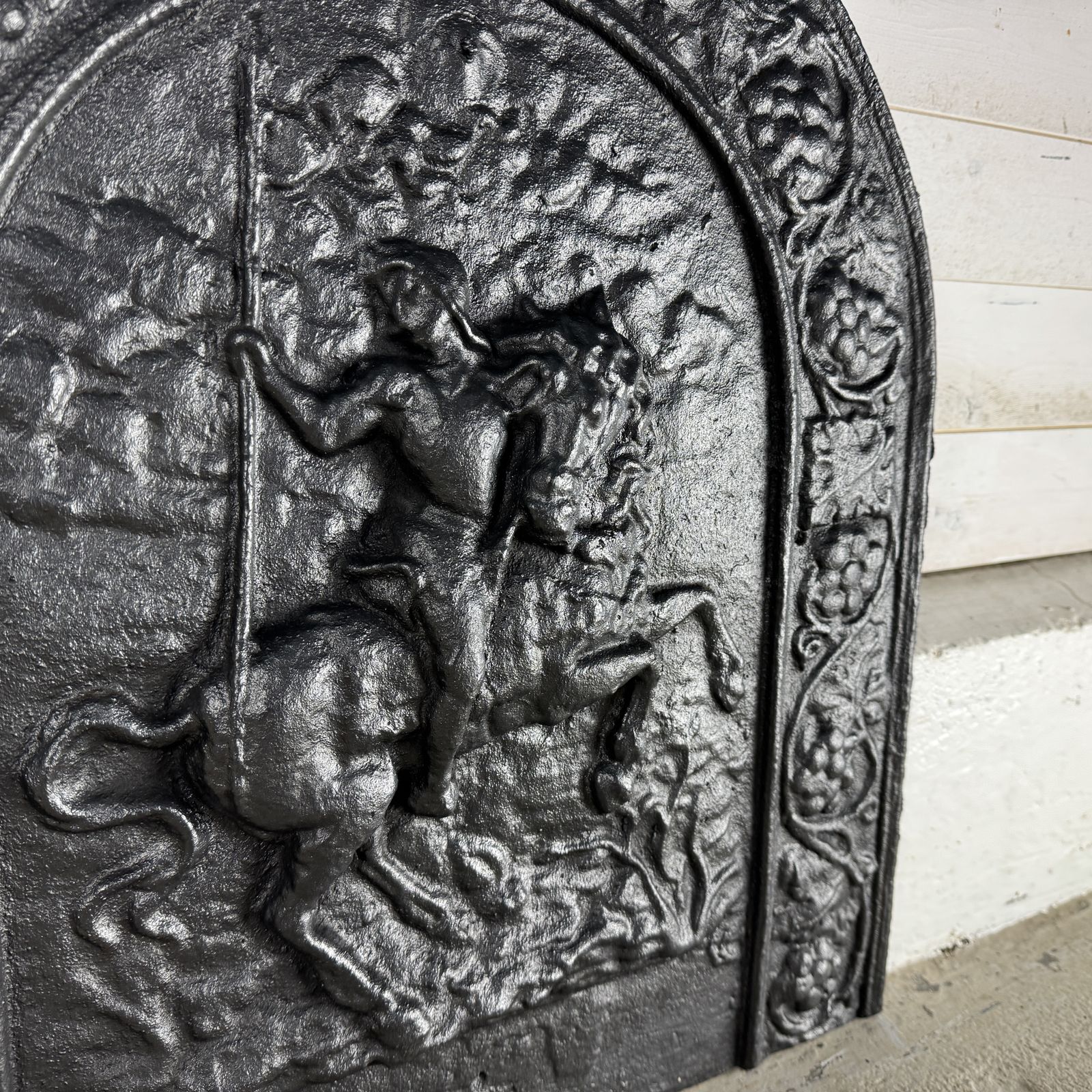 Antique Cast Iron Fire Back Depicting A Soldier On Horseback photo 550.0