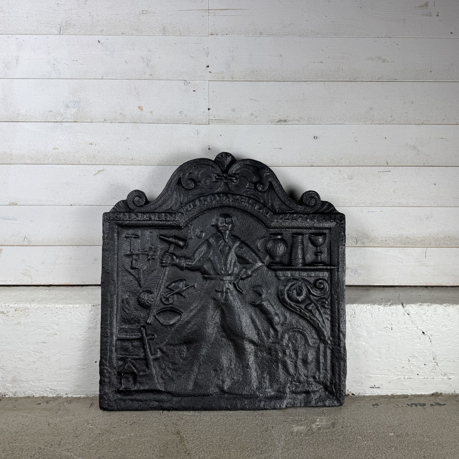 Antique Cast Iron Fire Back Depicting A Blacksmith photo Home Fixtures