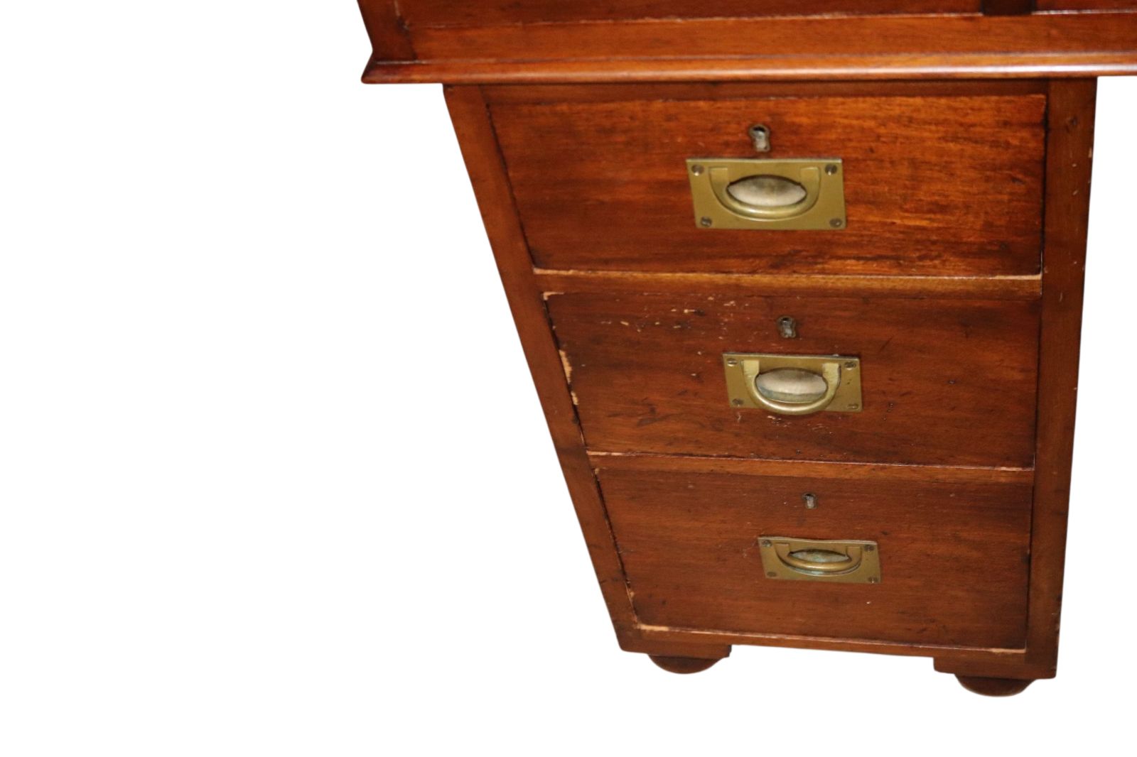 photo for sale Vintage Mahogany Military Campaign Style Leather Top Pedestal Writing Desk