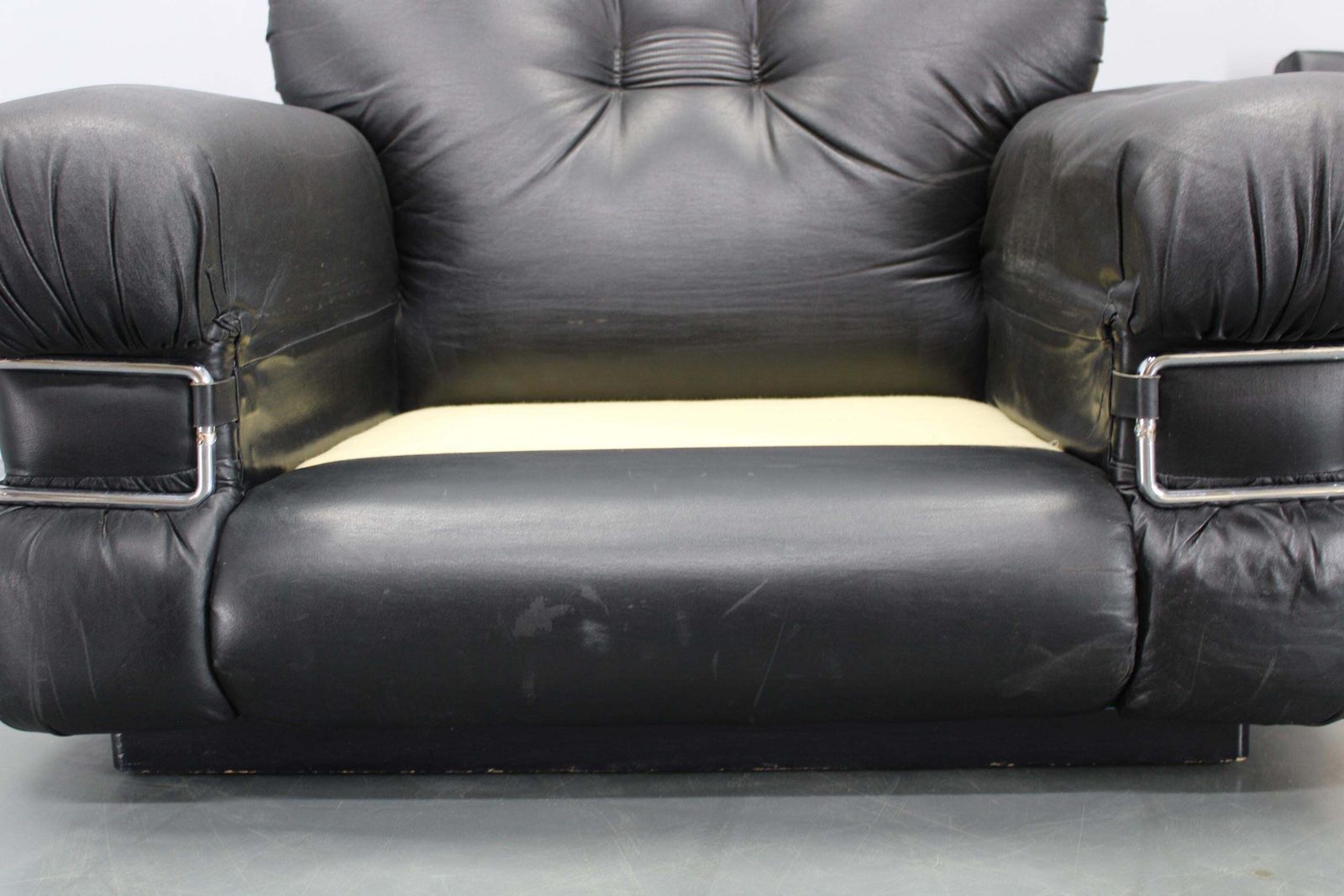Furniture 1970s Italian Pompon Armchair In Black Leatherette By Ceriotti photo