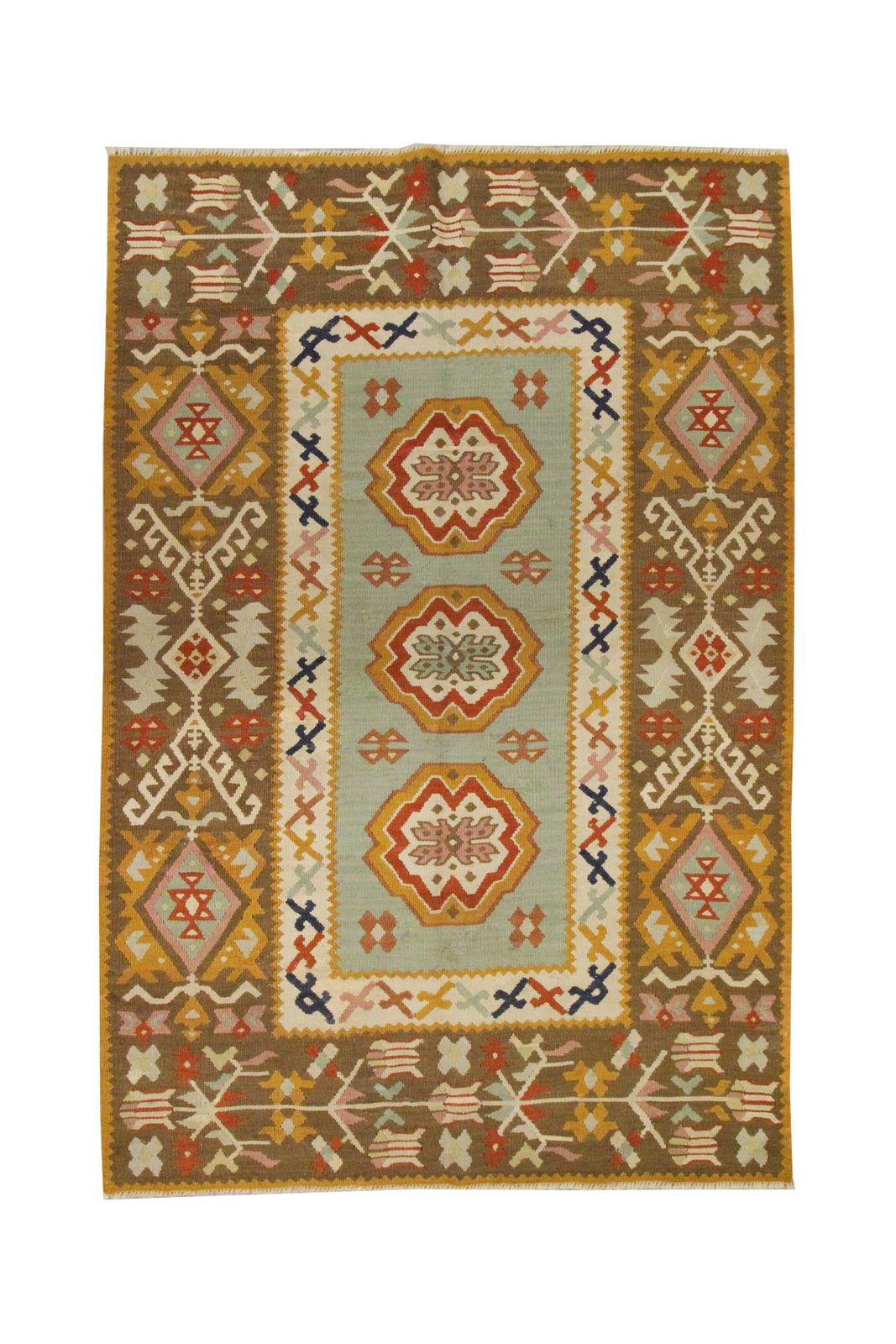 Antique Anatolian Kilim Rug, Flat Weave In Turquoise And Mustard Blue, 141 X 93 Cm photo furniture