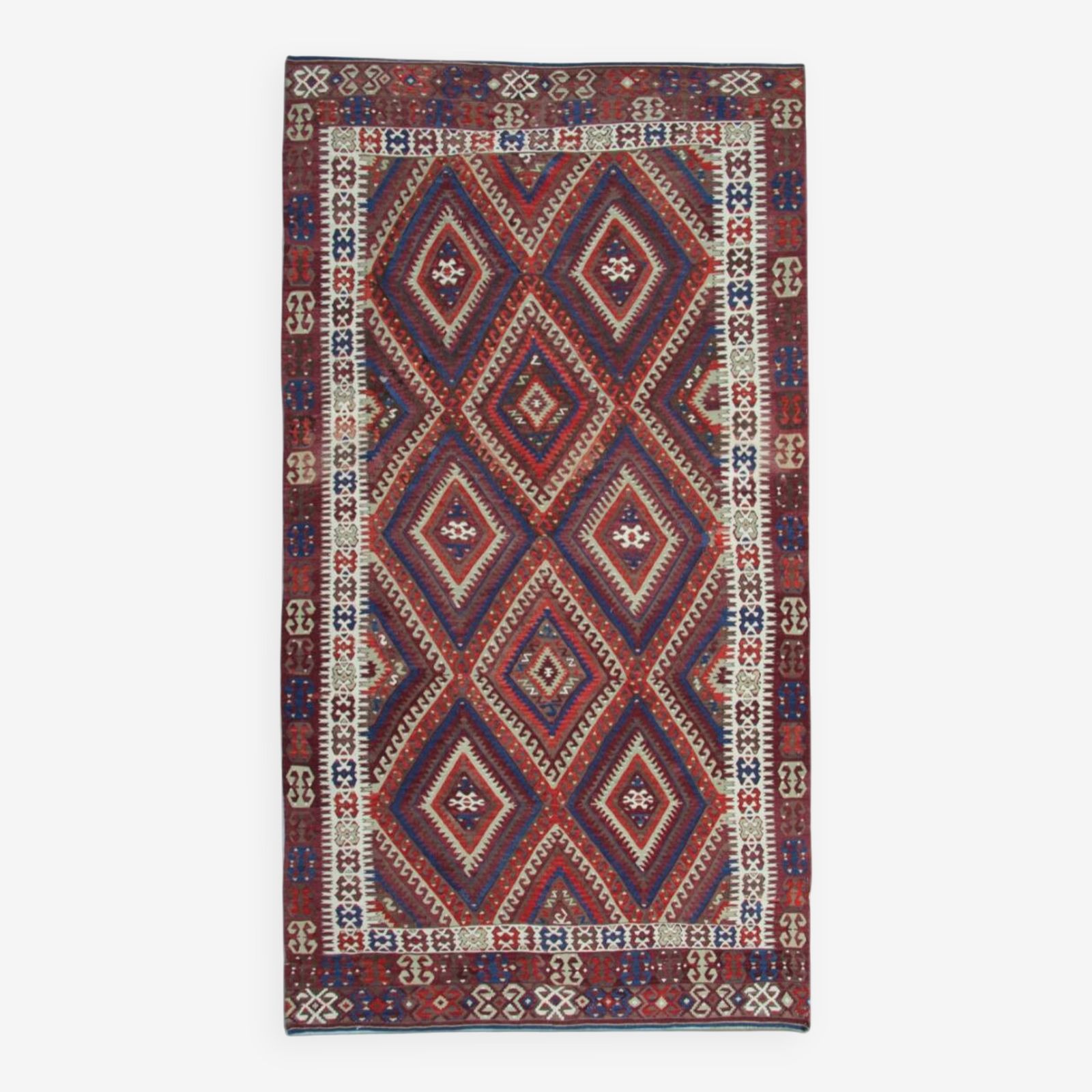 Anatolian Kilim Rug: Flat Weave In Turkish Wool From The 1900s, Geometric Tribal Pattern
