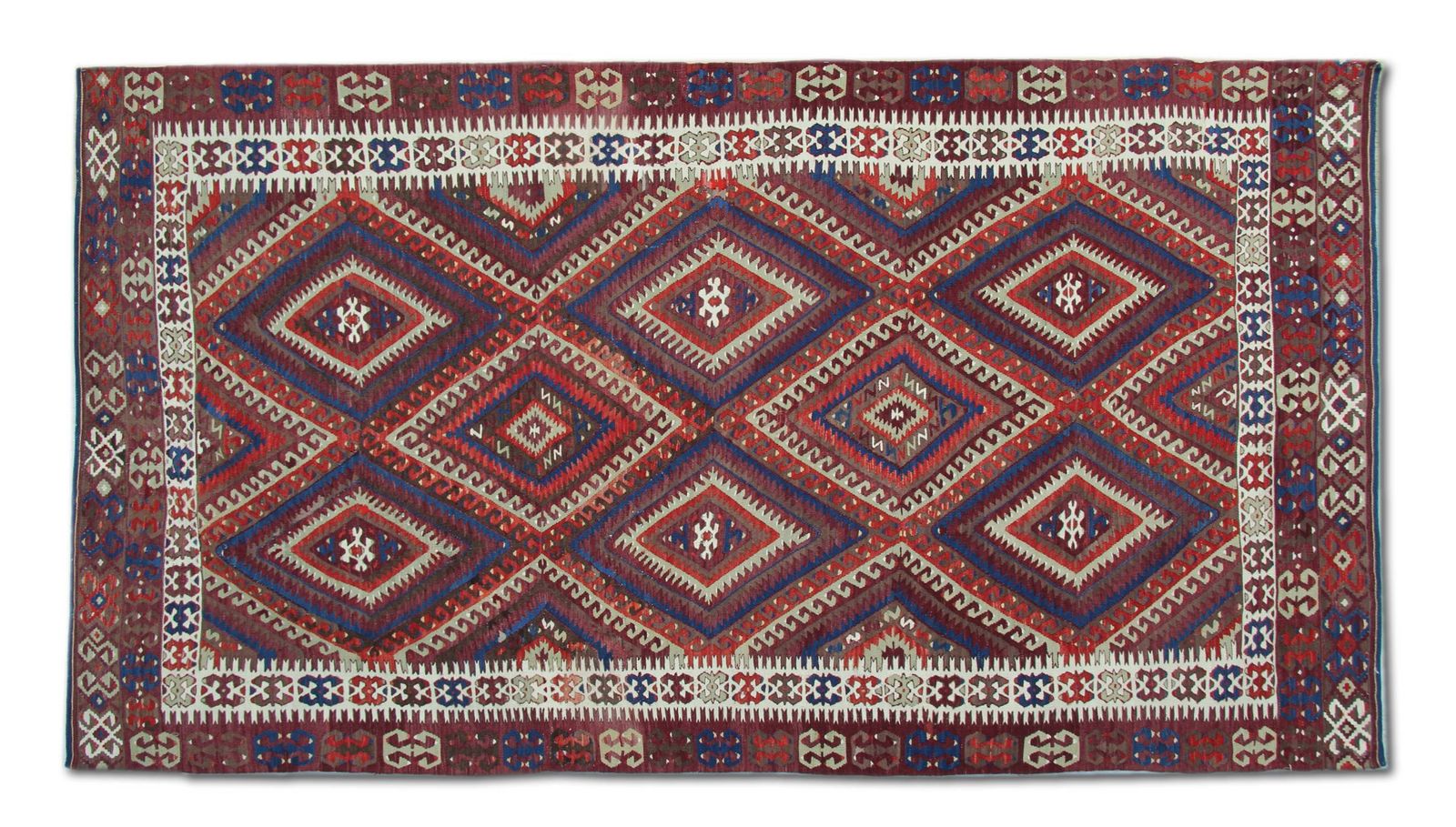 Anatolian Kilim Rug: Flat Weave In Turkish Wool From The 1900s, Geometric Tribal Pattern photo for sale