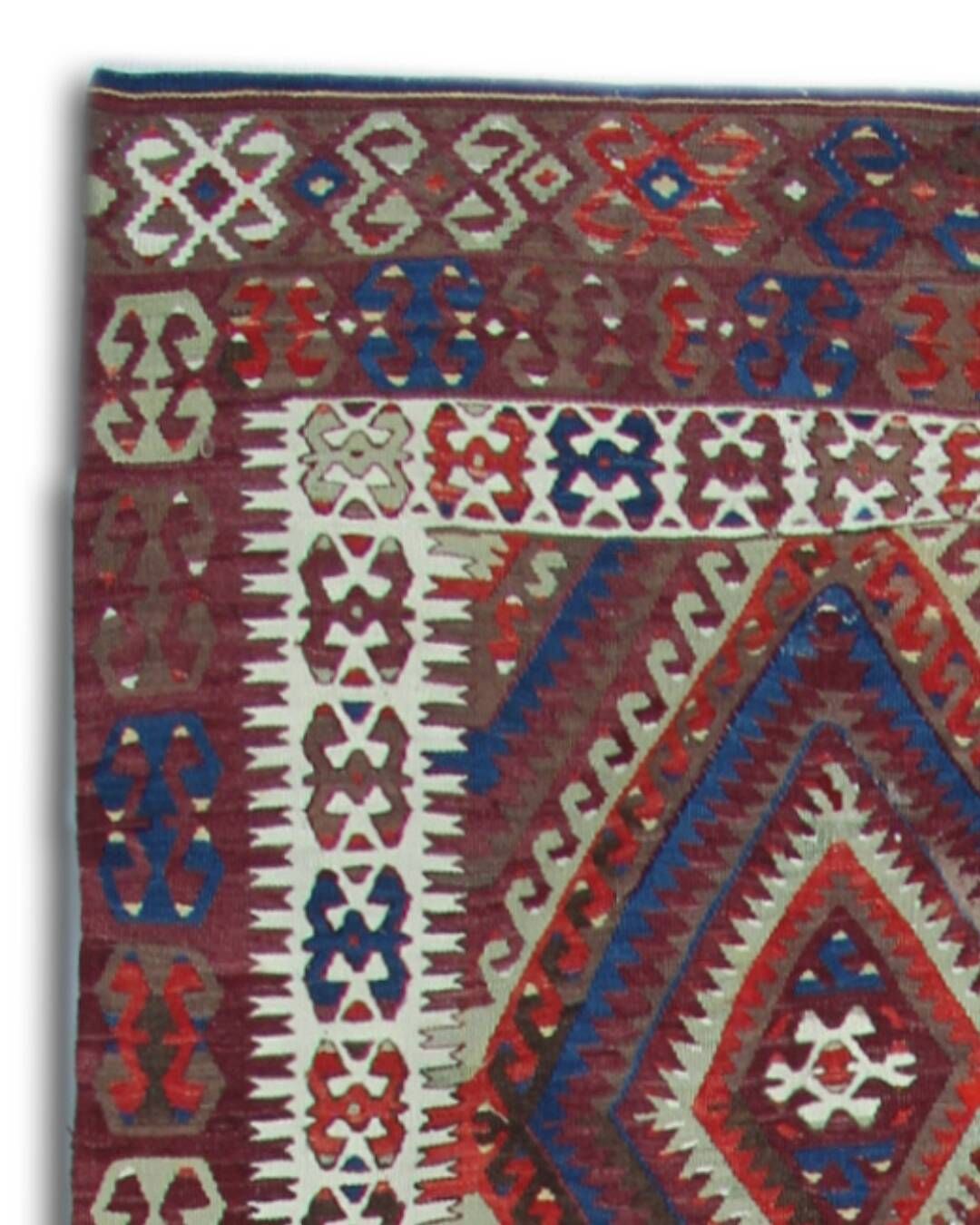 photo furniture Anatolian Kilim Rug: Flat Weave In Turkish Wool From The 1900s, Geometric Tribal Pattern