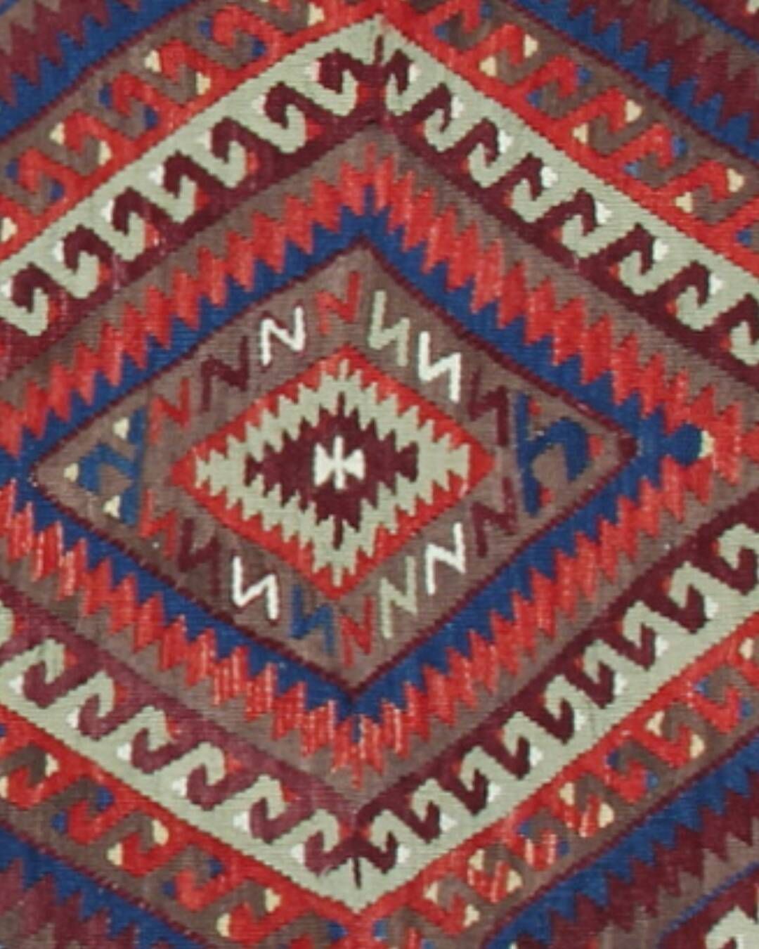 photo for sale Anatolian Kilim Rug: Flat Weave In Turkish Wool From The 1900s, Geometric Tribal Pattern