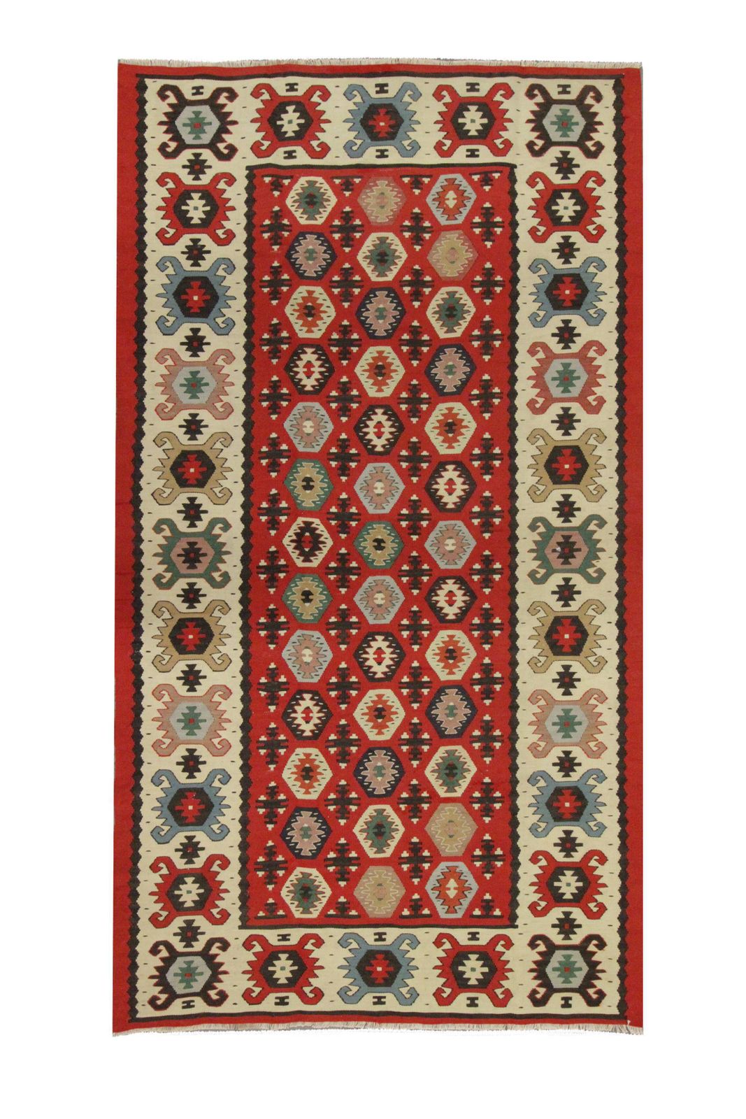 photo furniture Handwoven Turkish Kilim Rug, 1960s, Red Geometric Pattern, 98 X 181 Cm