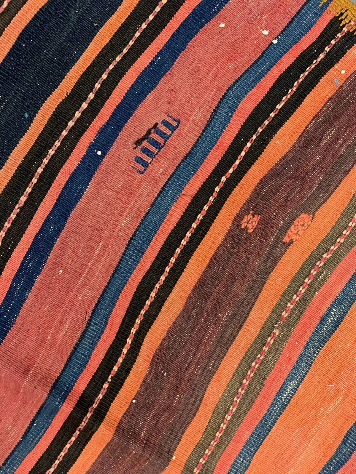 Anatolian Kilim Rug From The 1960s, Hand Woven Striped Wool Rug, 125 X 363 Cm photo vinterior