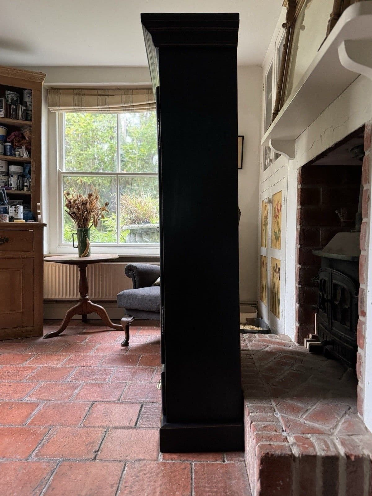 photo for sale Repro Black Antique Style Solid Oak Linen Larder Kitchen Hall Toy Cupboard